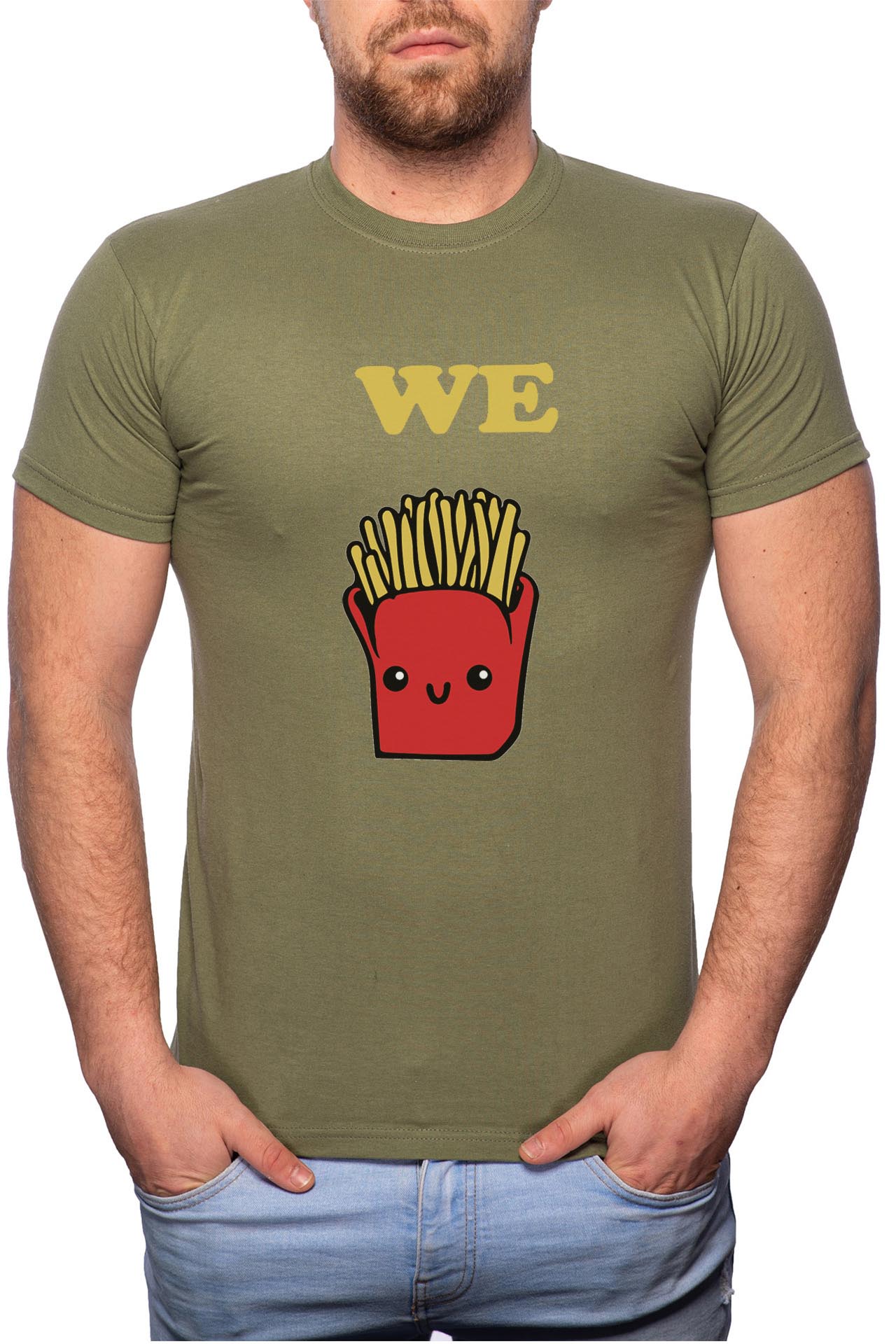 Tricou barbati, French Fries, 100% Bumbac, GM25, Verde militar