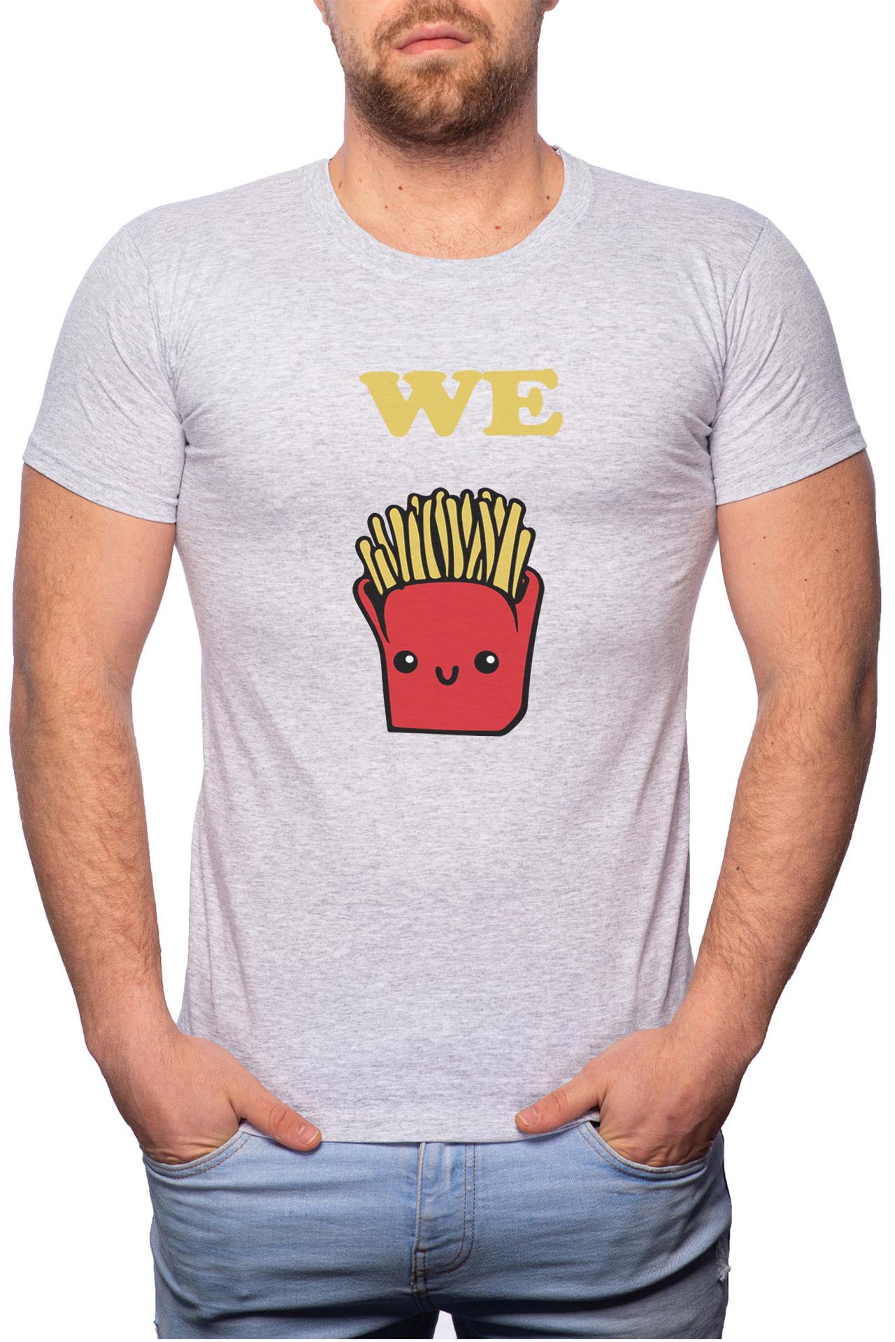 Tricou barbati, French Fries, 100% Bumbac, GR25, Gri