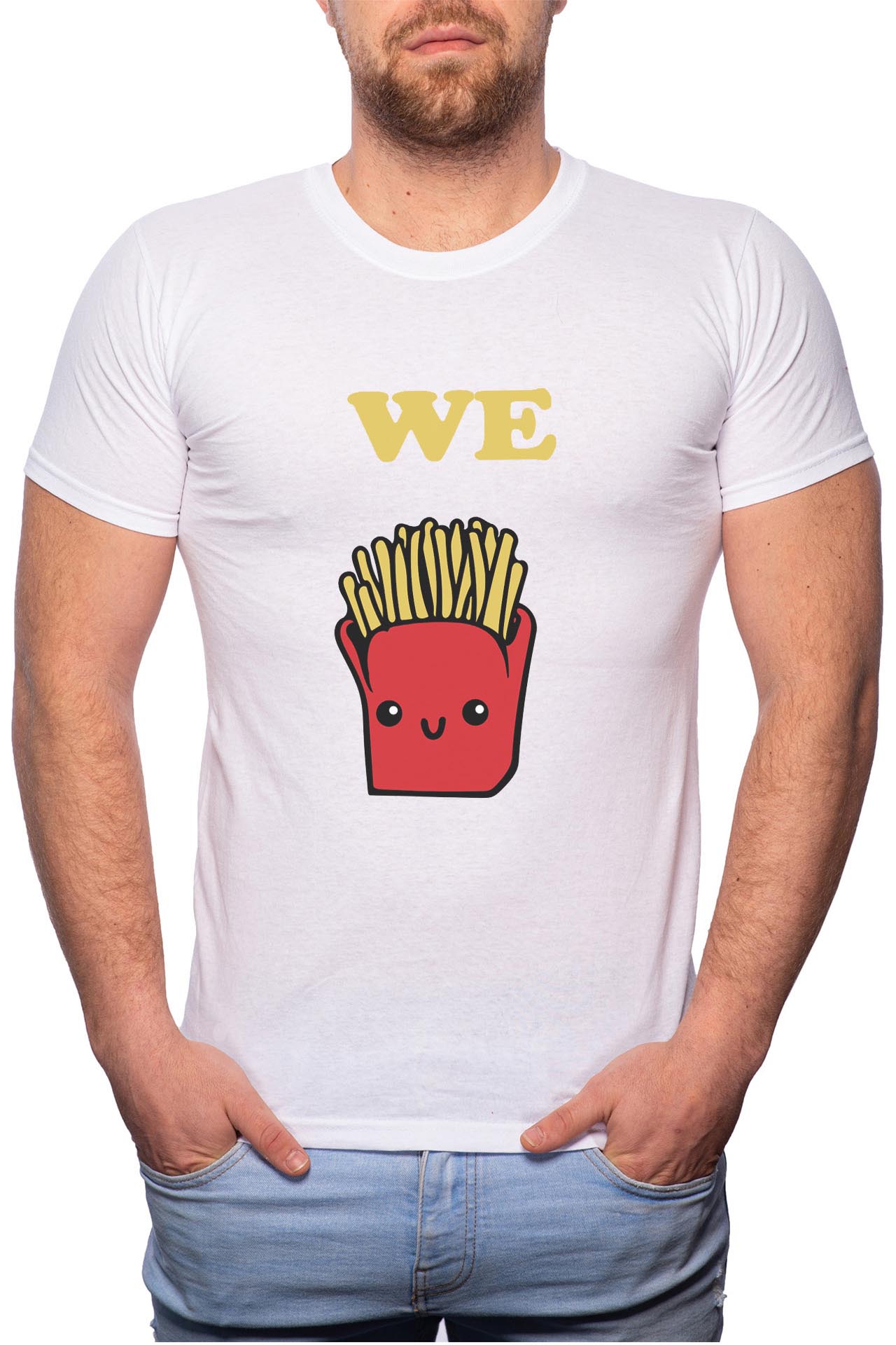 Tricou barbati, French Fries, 100% Bumbac, W25, Alb