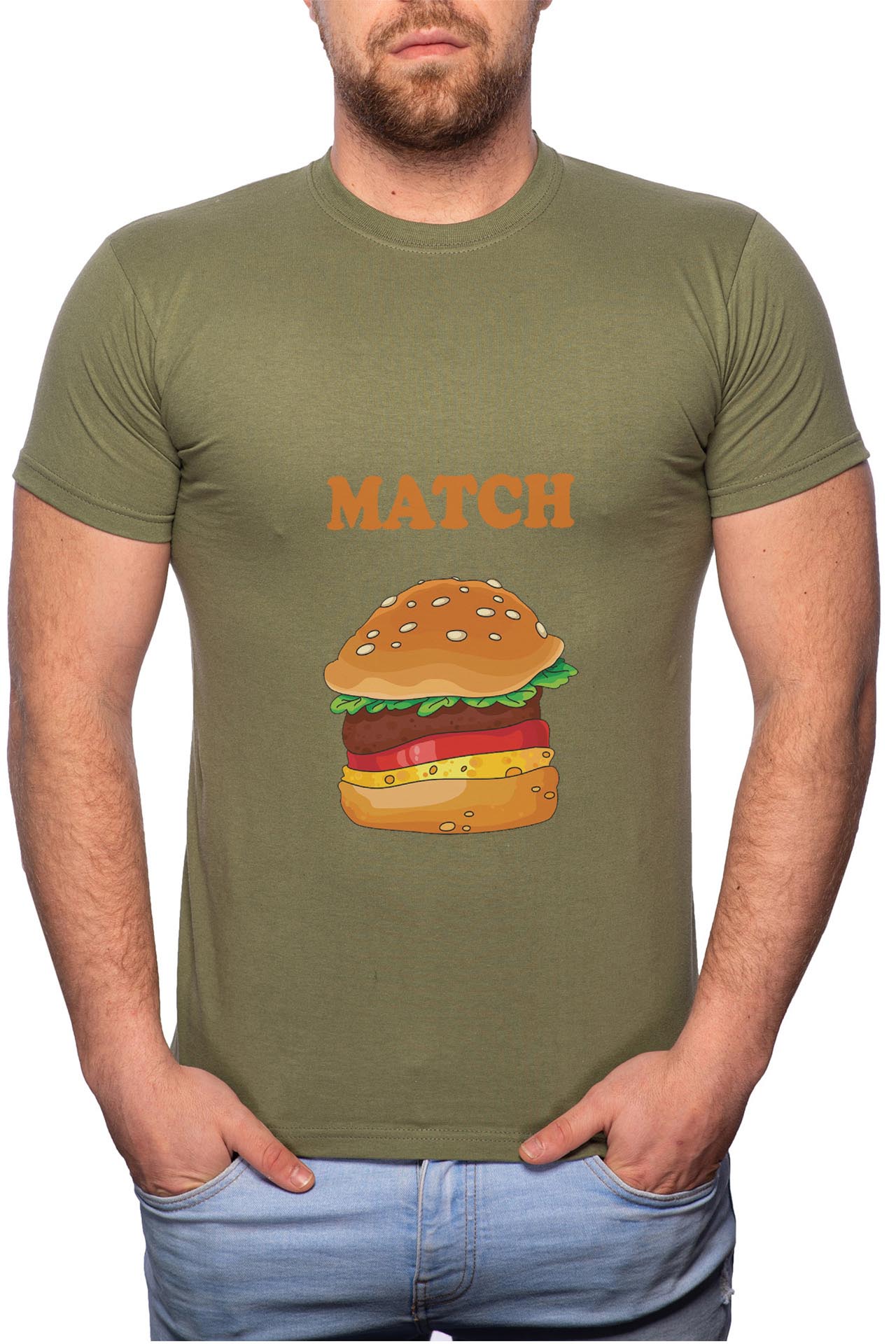 Tricou barbati, Hamburger, 100% Bumbac, GM26, Verde militar