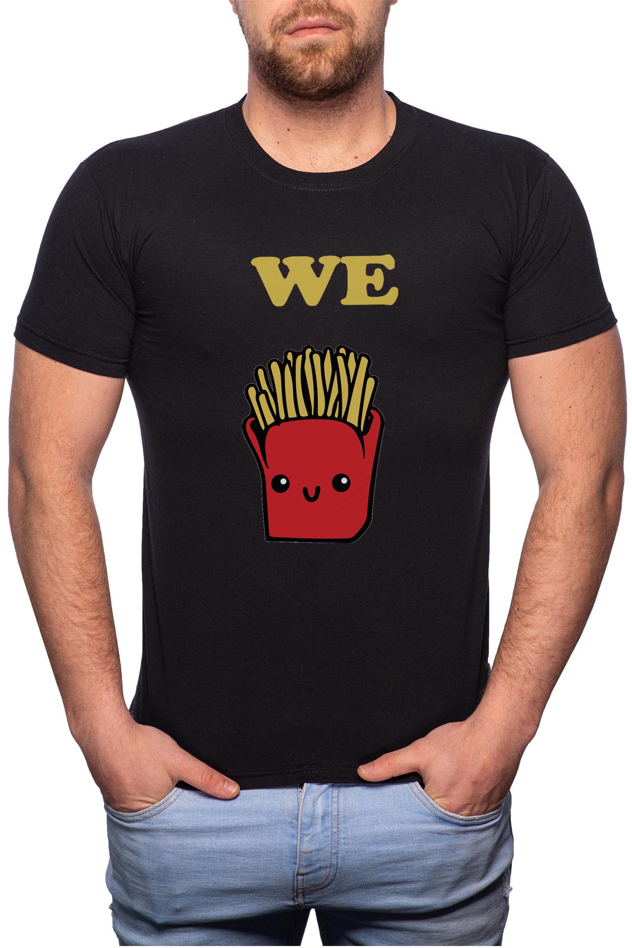 Tricou barbati, French Fries, 100% Bumbac, B25, Negru