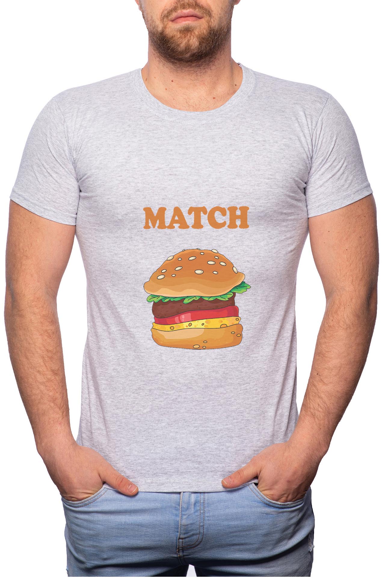 Tricou barbati, Hamburger, 100% Bumbac, GR26, Gri