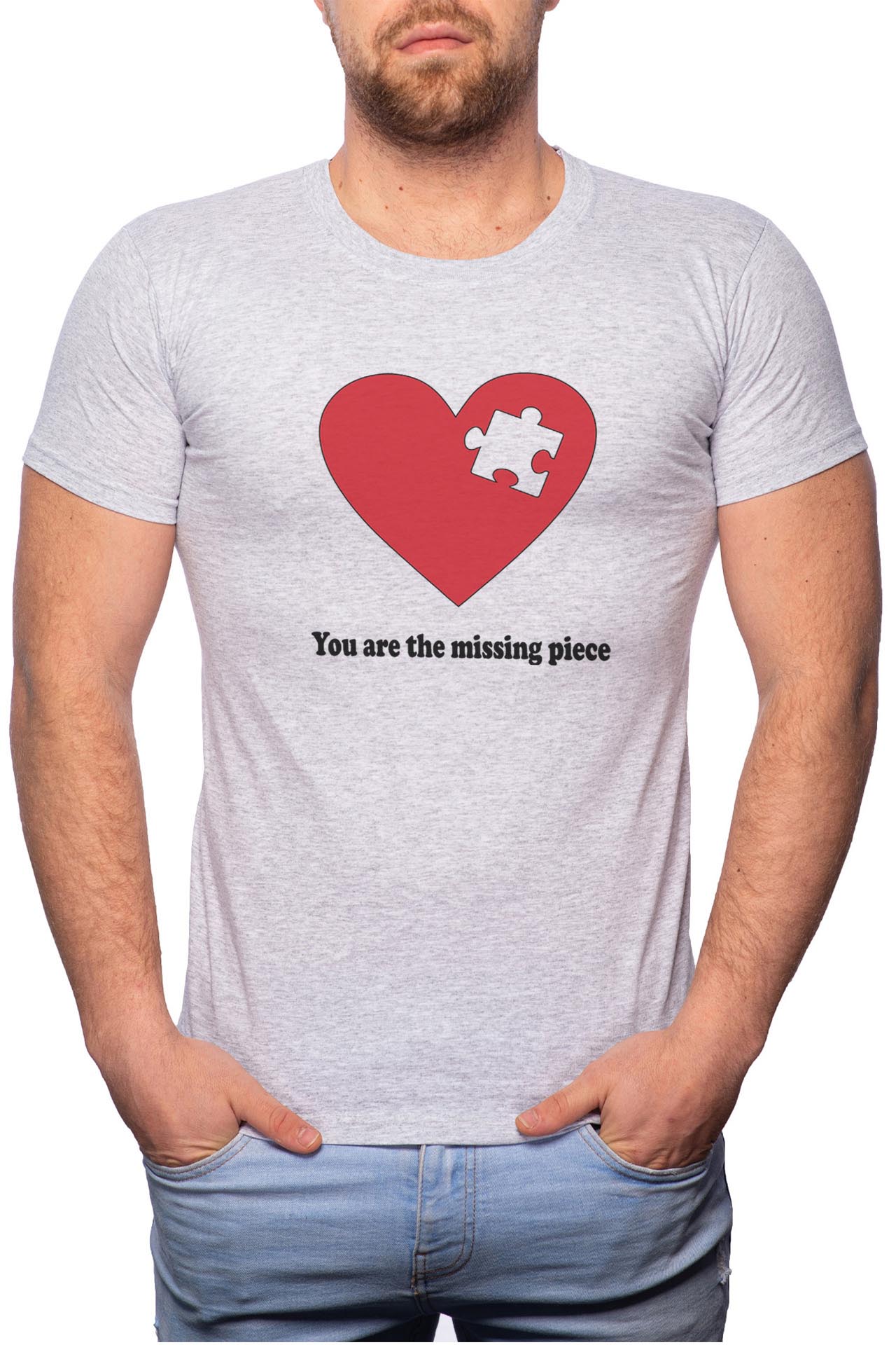 Tricou barbati, Missing Piese, 100% Bumbac, GR29, Gri