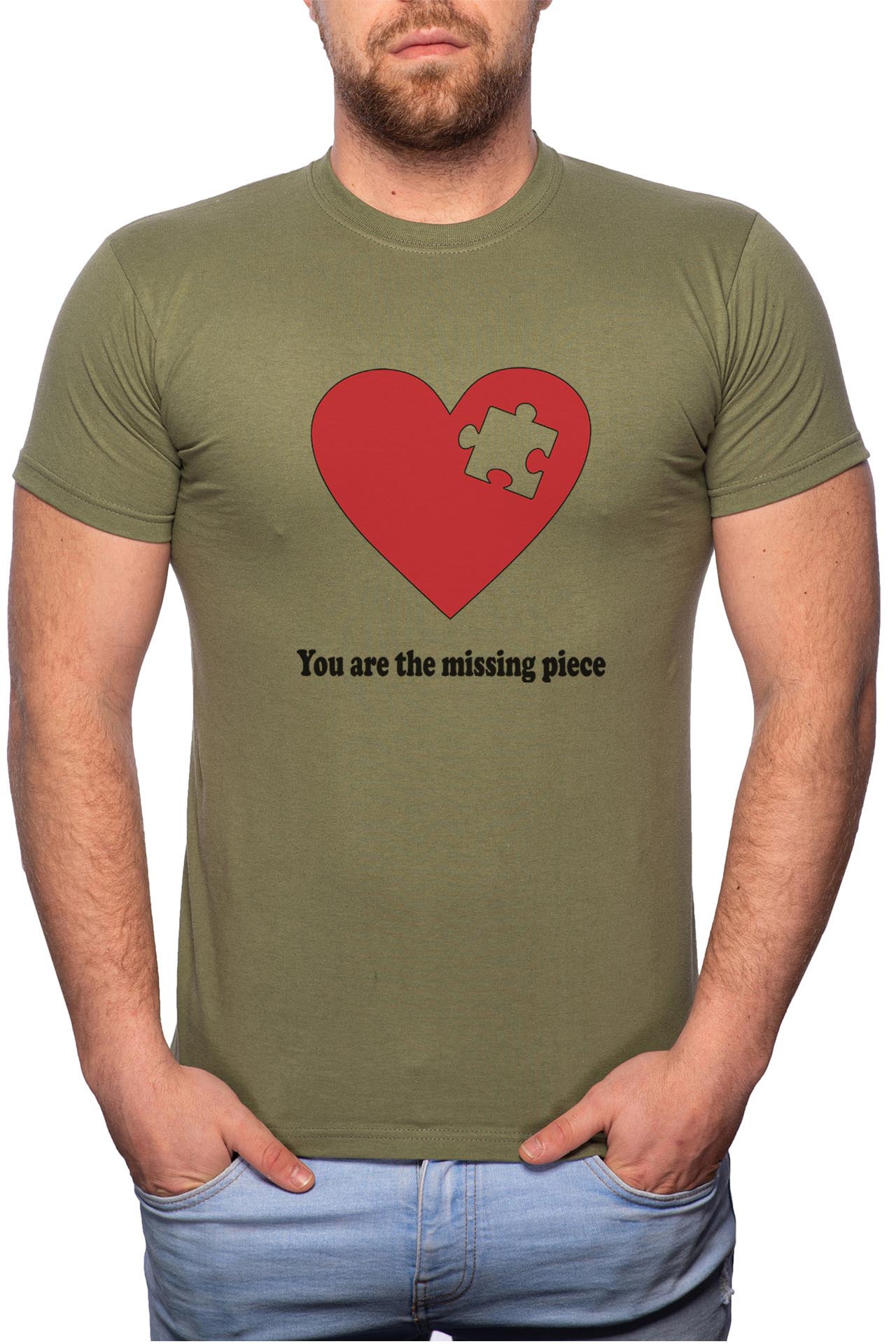 Tricou barbati, Missing Piese, 100% Bumbac, GM29, Verde militar