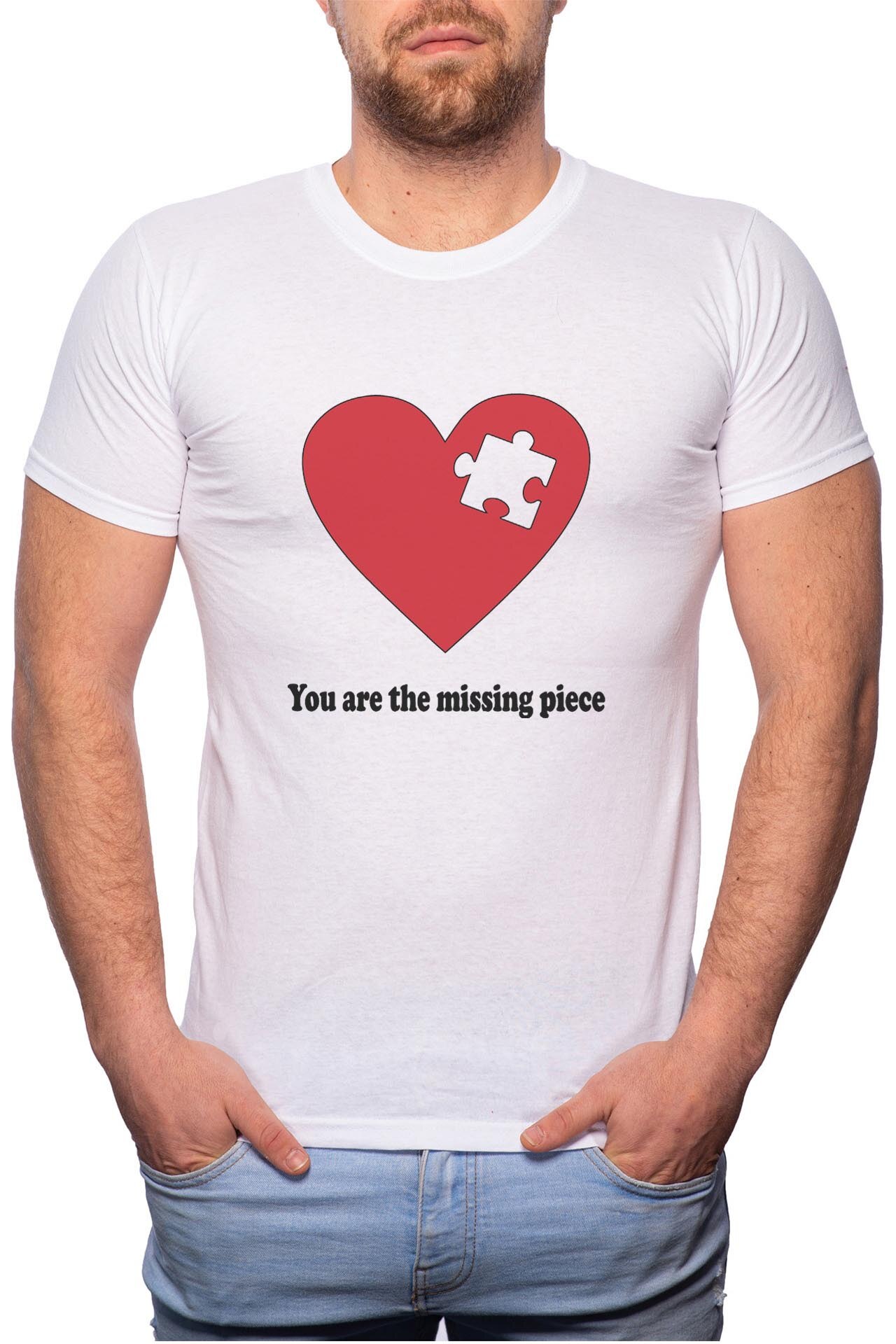 Tricou barbati, Missing Piese, 100% Bumbac, W29, Alb