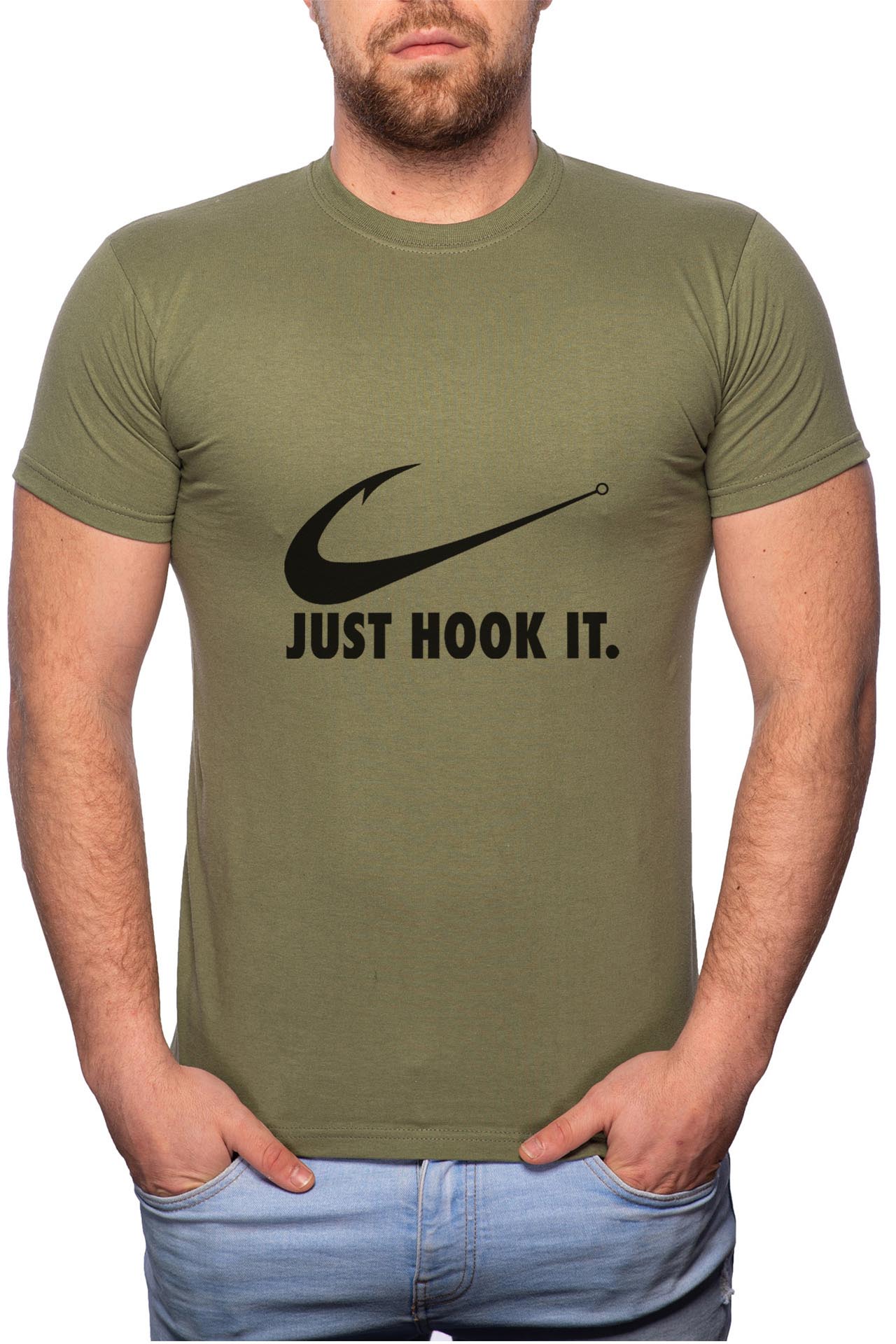 Tricou barbati, Just Hook It, 100% Bumbac, GM31, Verde militar