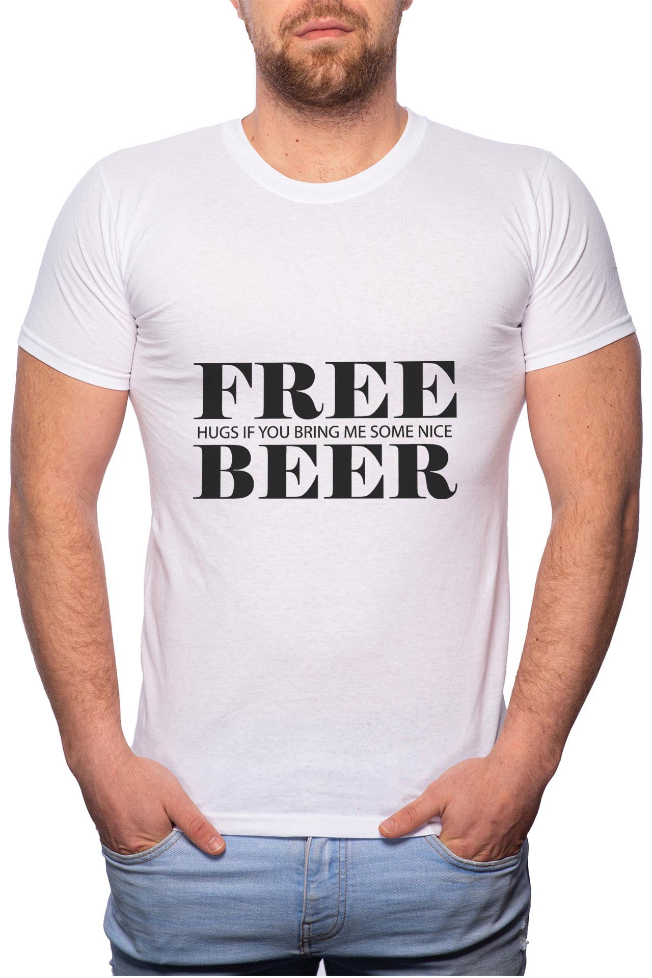 Tricou barbati, Free Beer, 100% Bumbac, W38, Alb