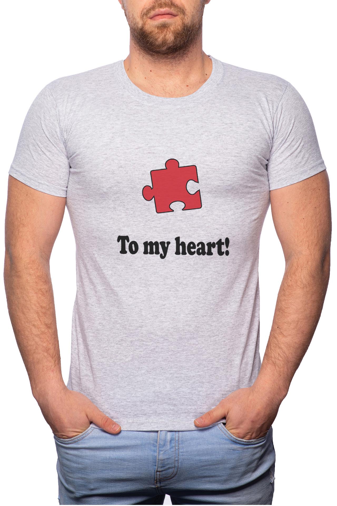 Tricou barbati, To My Heart, 100% Bumbac, GR30, Gri
