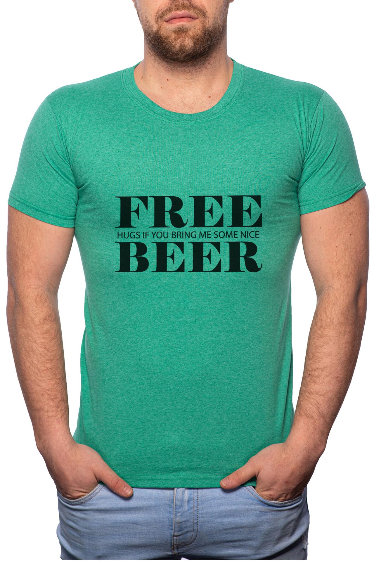 Tricou barbati, Free Beer, 100% Bumbac, G38, Verde