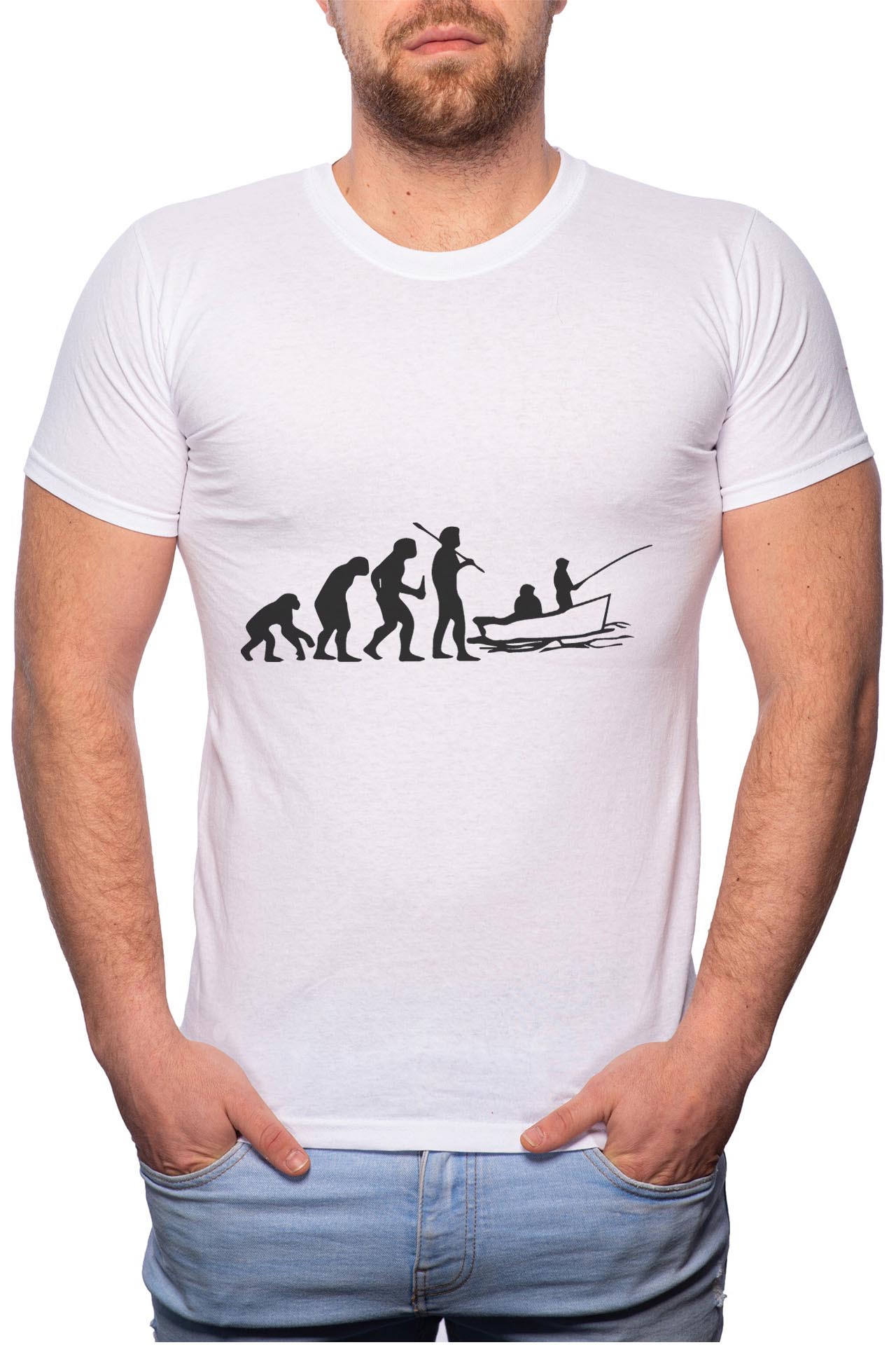 Tricou barbati, Pescar, 100% Bumbac, W41, Alb