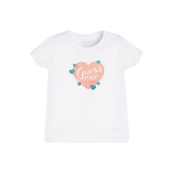 Tricou fete Guess cu logo argintiu, Alb