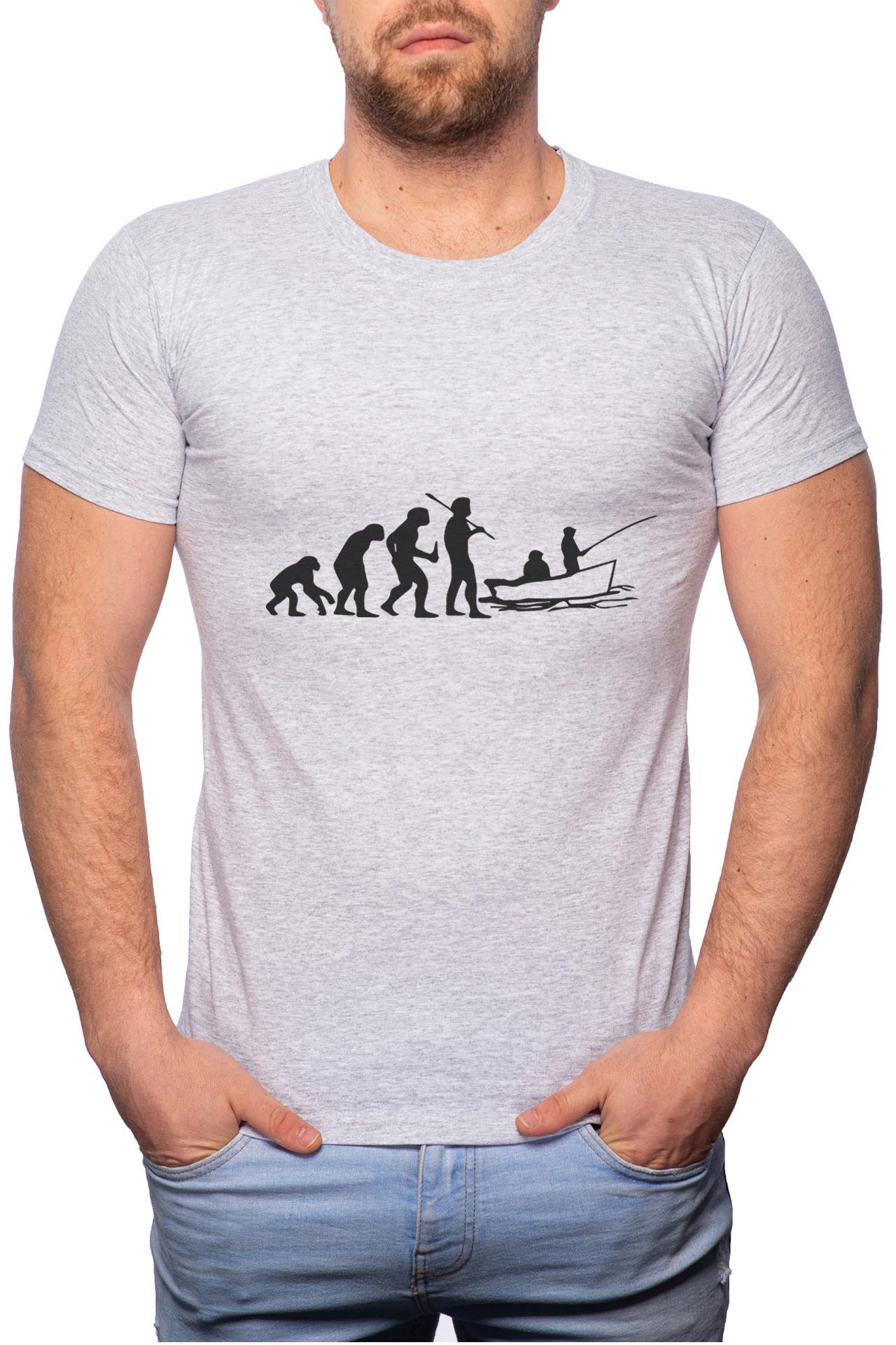 Tricou barbati, Pescar, 100% Bumbac, GR41, Gri