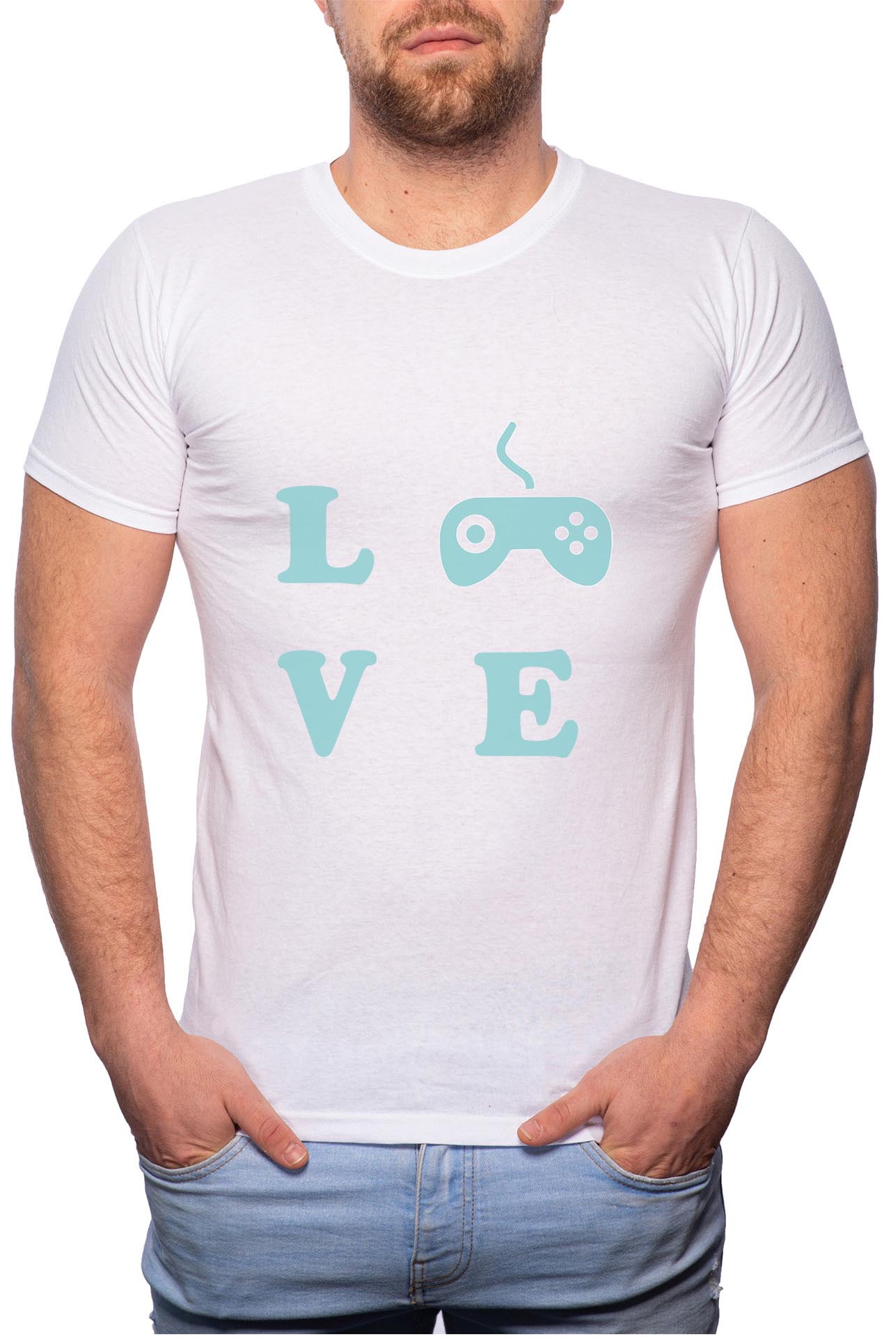 Tricou barbati, Love Game, 100% Bumbac, W49, Alb