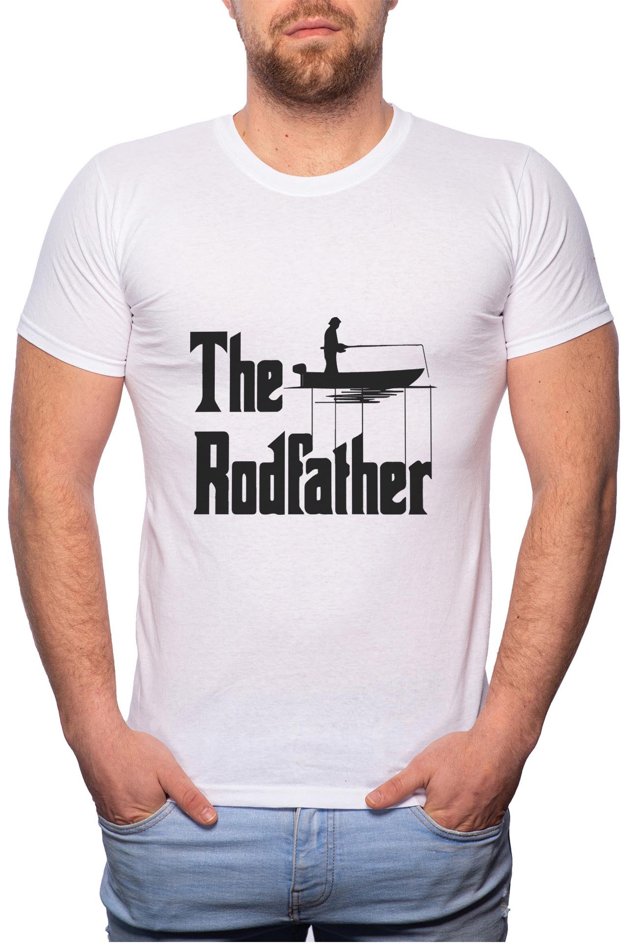 Tricou barbati, The Rodfather, 100% Bumbac, W44, Alb