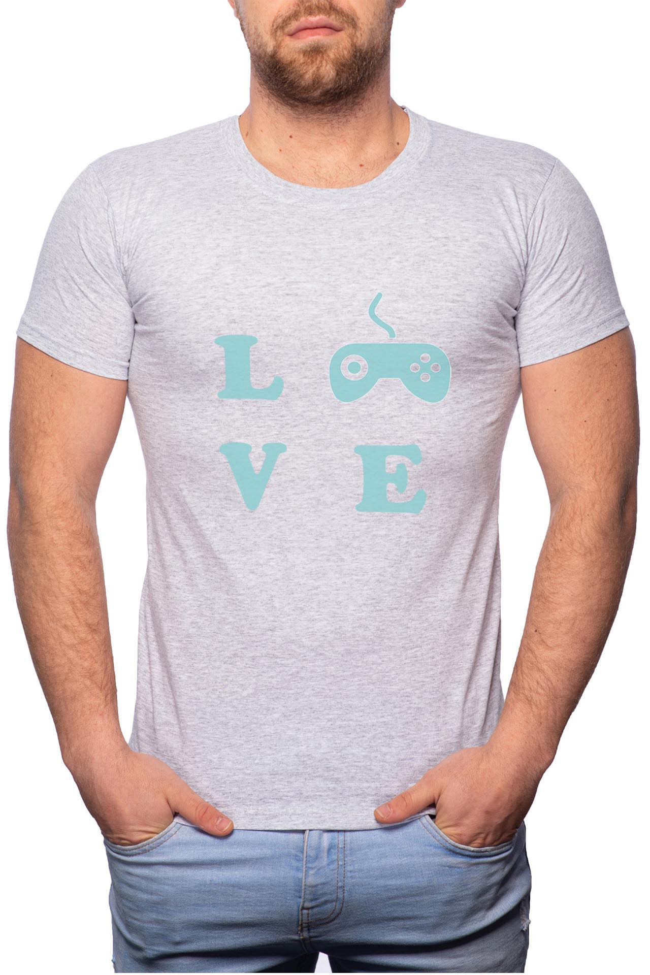 Tricou barbati, Love Game, 100% Bumbac, GR49, Gri