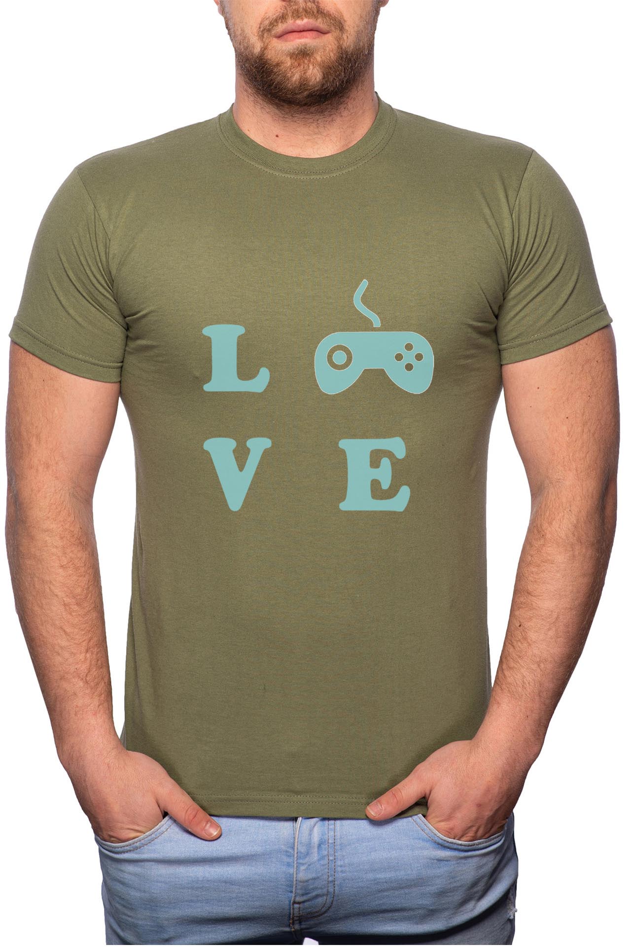 Tricou barbati, Love Game, 100% Bumbac, GM49, Verde militar