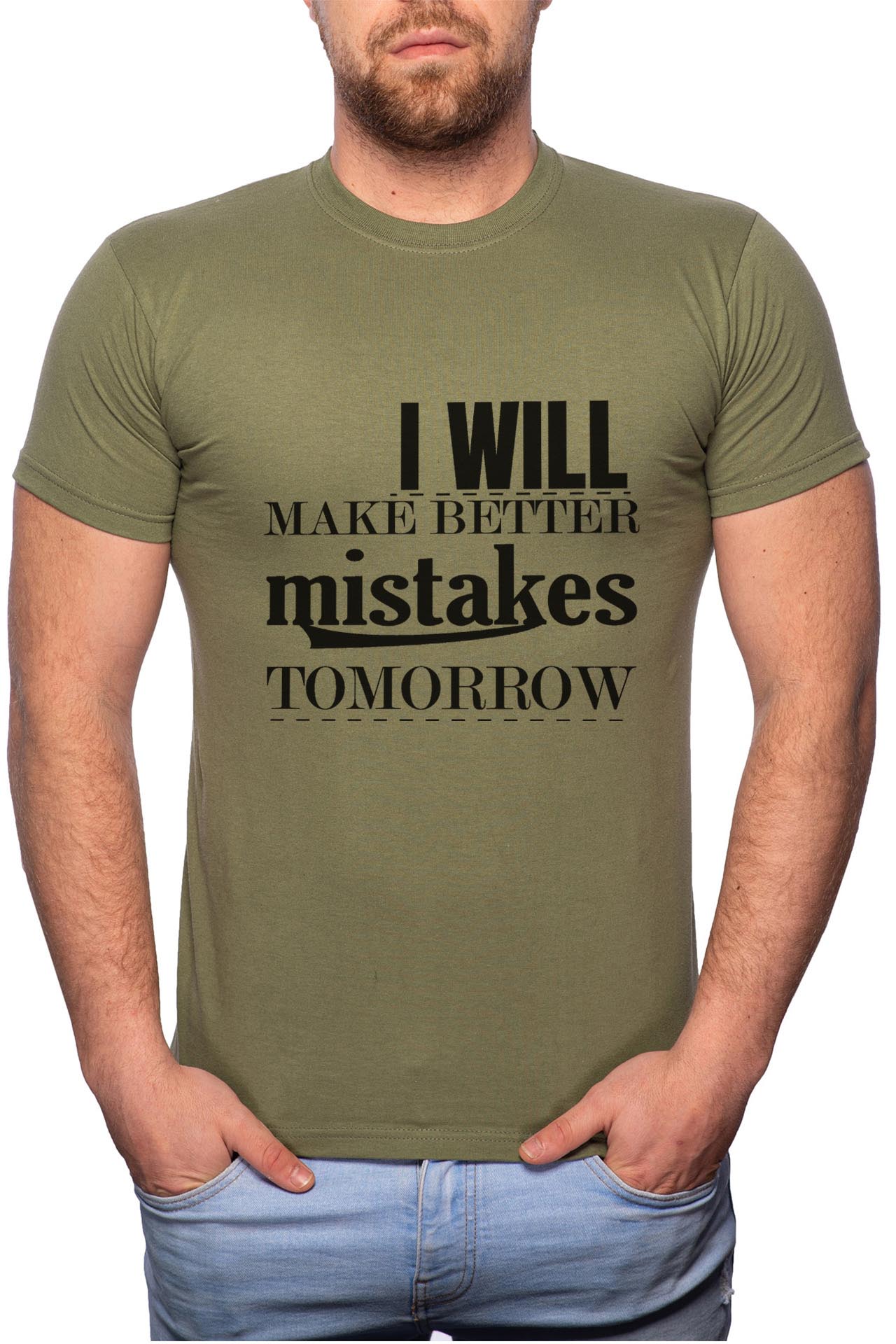 Tricou barbati, I Will Make Better, 100% Bumbac, GM52, Verde militar