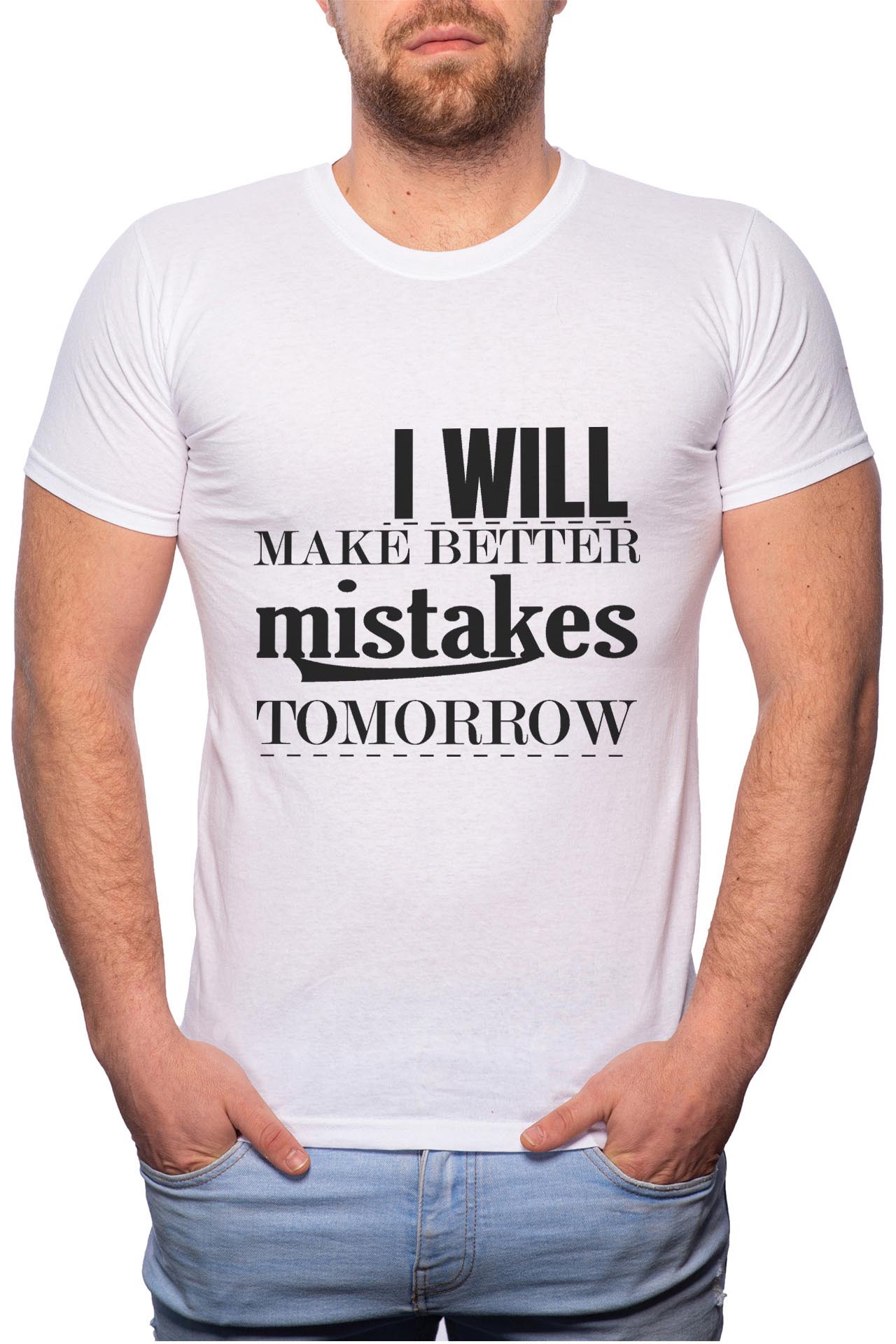 Tricou barbati, I Will Make Better, 100% Bumbac, W52, Alb