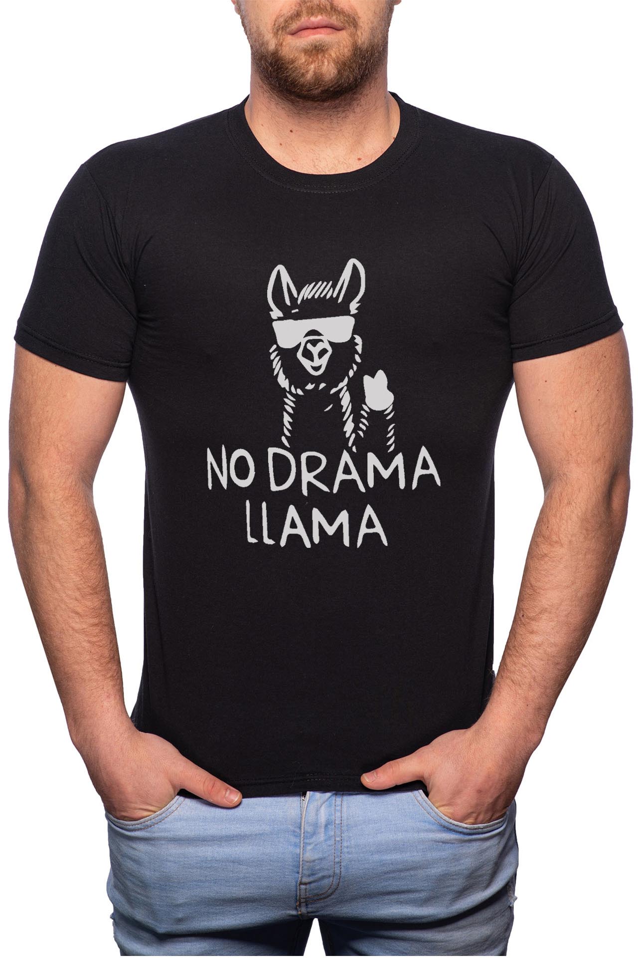 Tricou barbati, No Drama Llama, 100% Bumbac, B51, Negru
