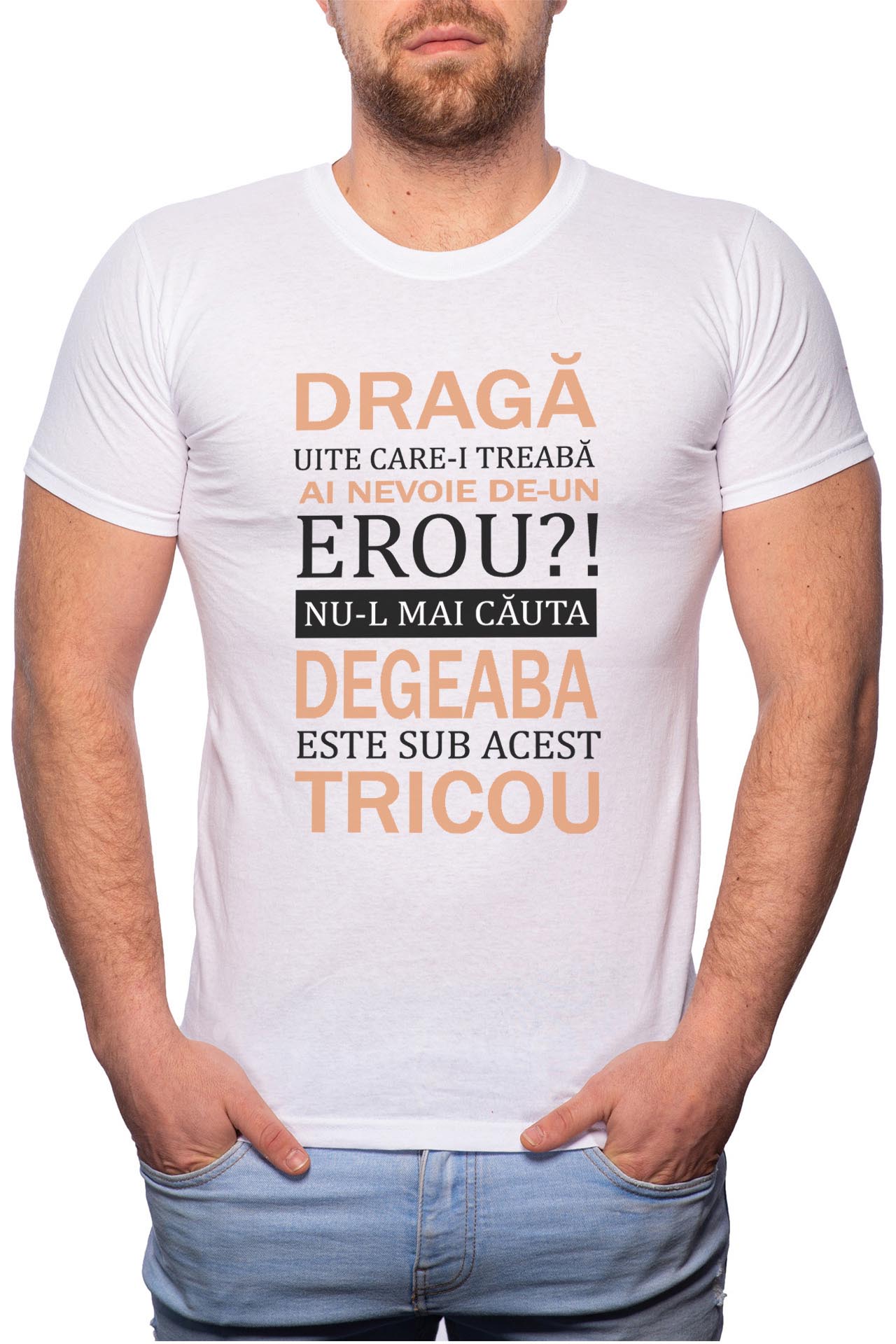 Tricou barbati, Erou, 100% Bumbac, W53, Alb