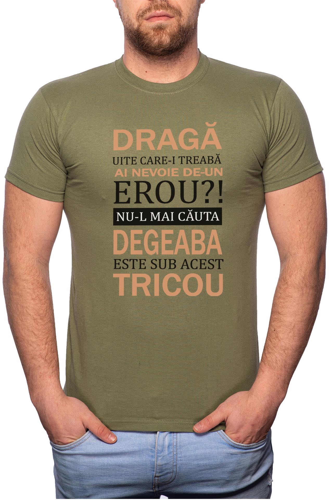 Tricou barbati, Erou, 100% Bumbac, GM53, Verde militar
