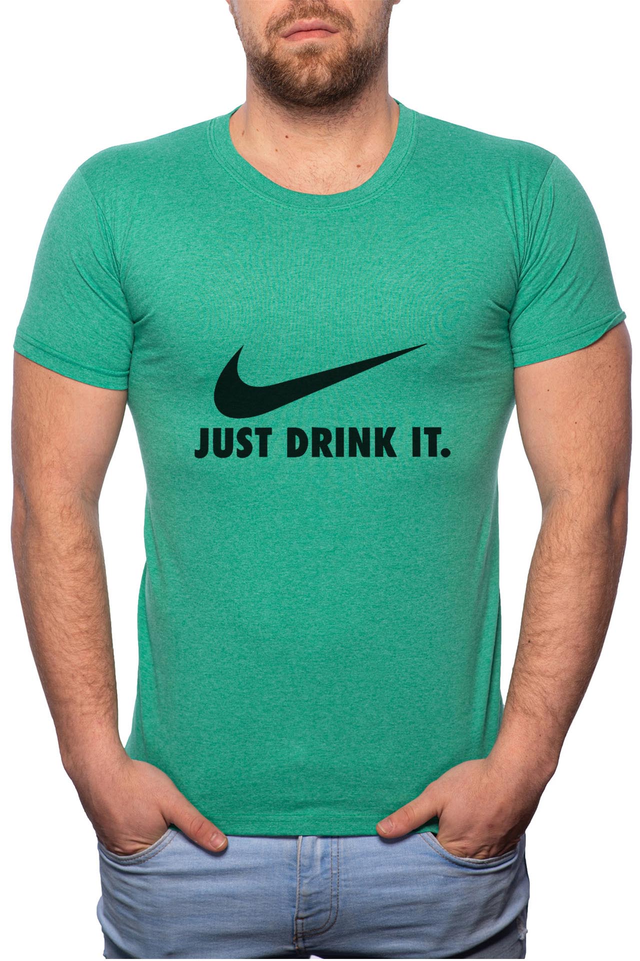 Tricou barbati, Just Drink It, 100% Bumbac, G55, Verde
