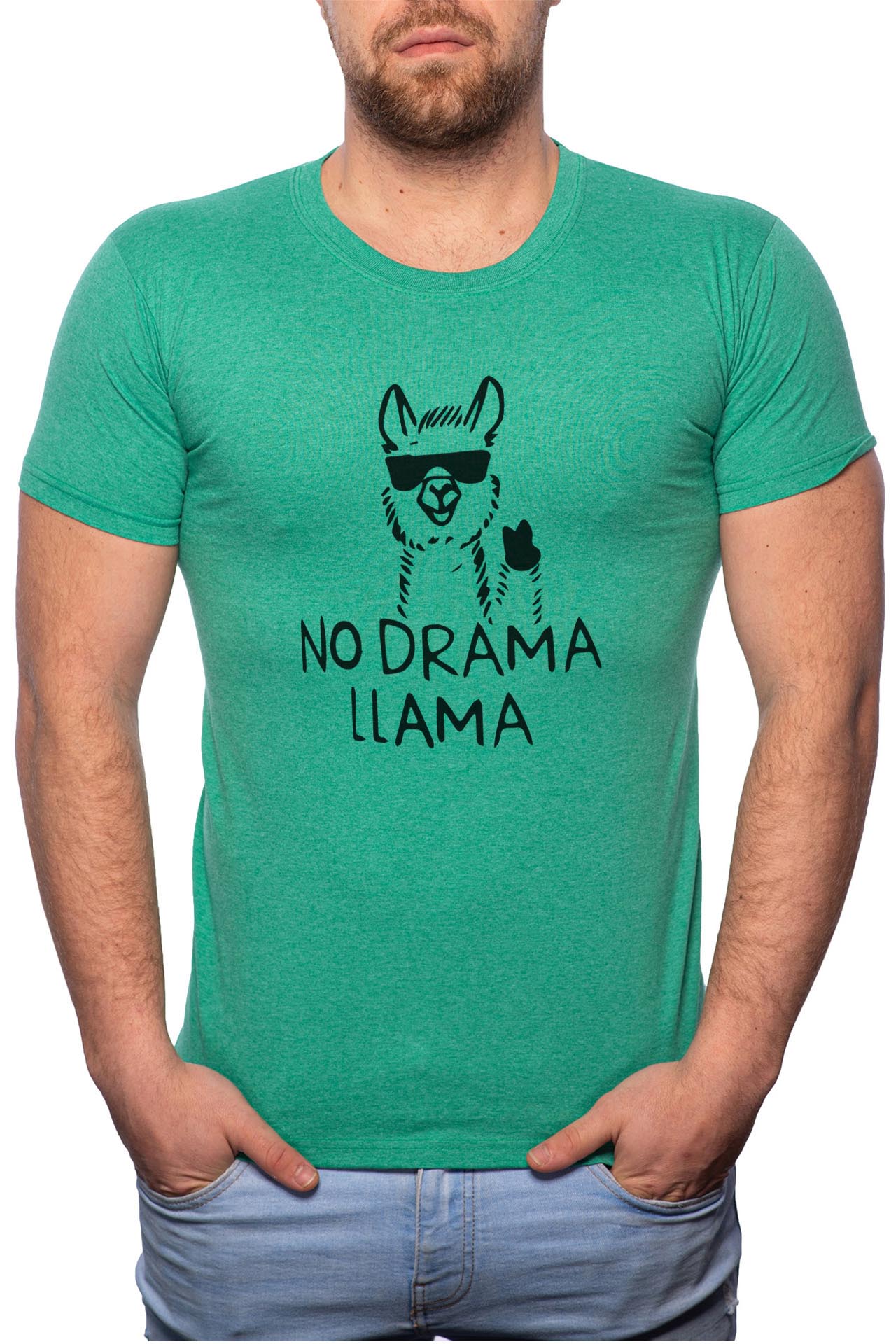 Tricou barbati, No Drama Llama, 100% Bumbac, G51, Verde