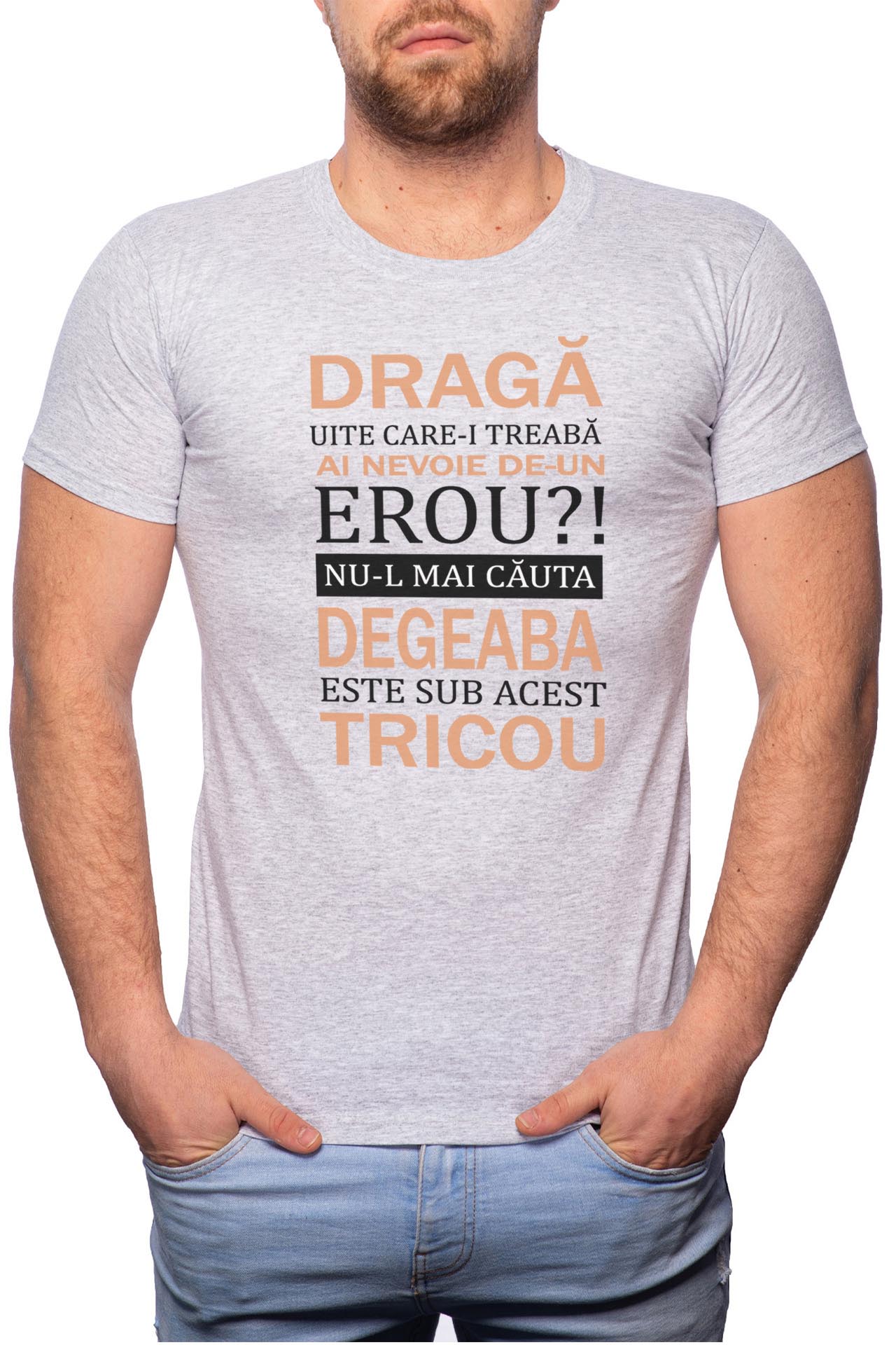 Tricou barbati, Erou, 100% Bumbac, GR53, Gri