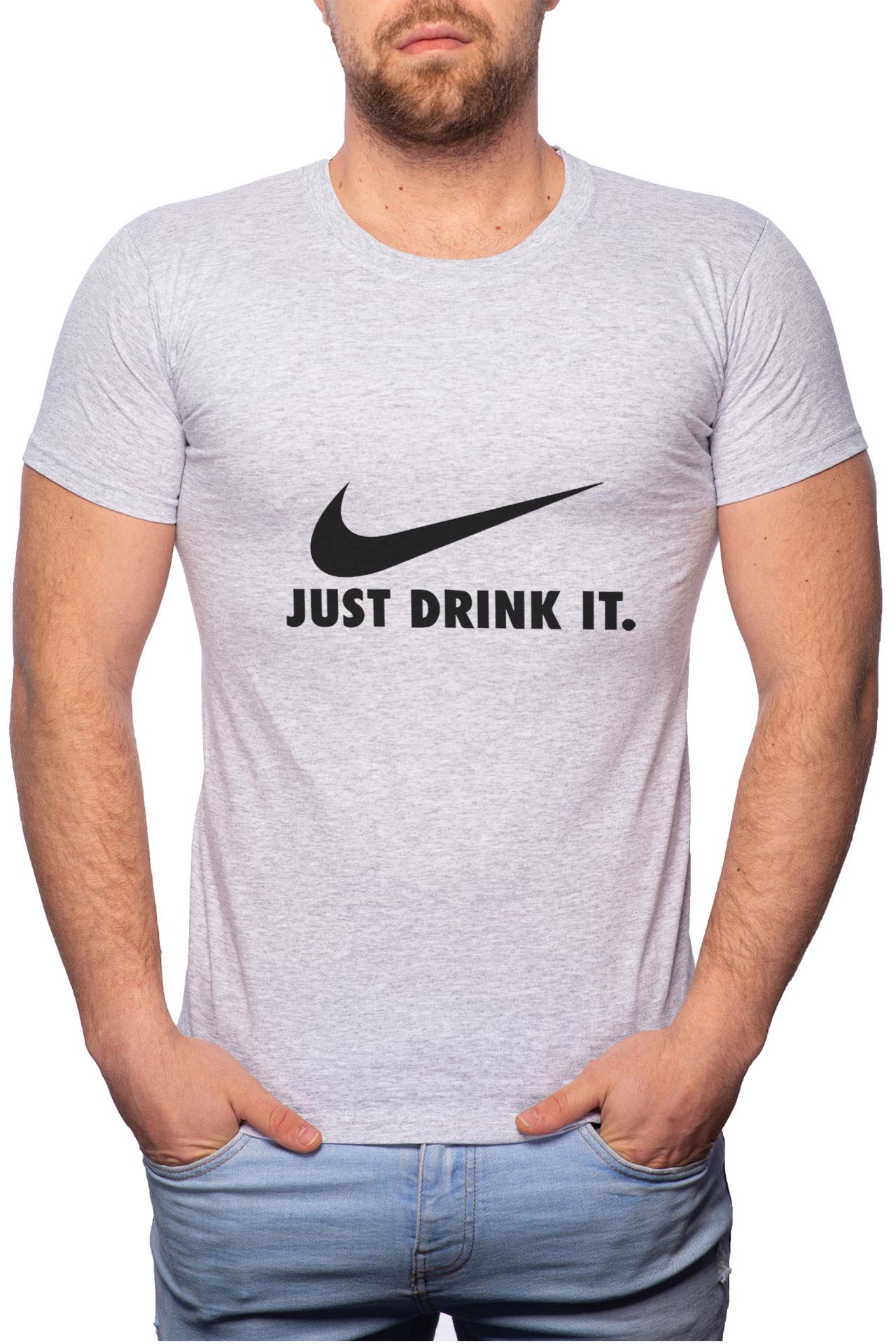 Tricou barbati, Just Drink It, 100% Bumbac, GR55, Gri