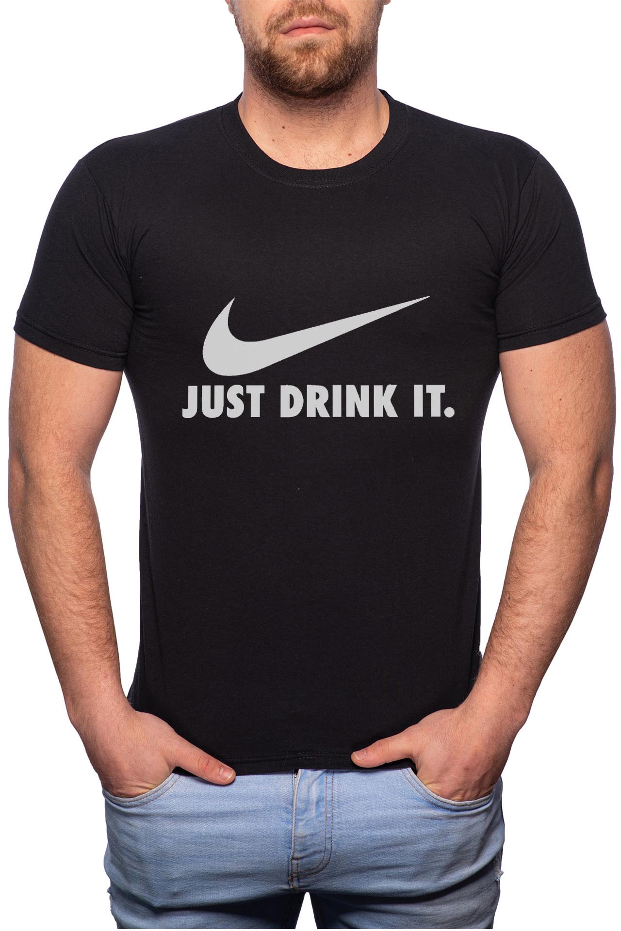 Tricou barbati, Just Drink It, 100% Bumbac, B55, Negru