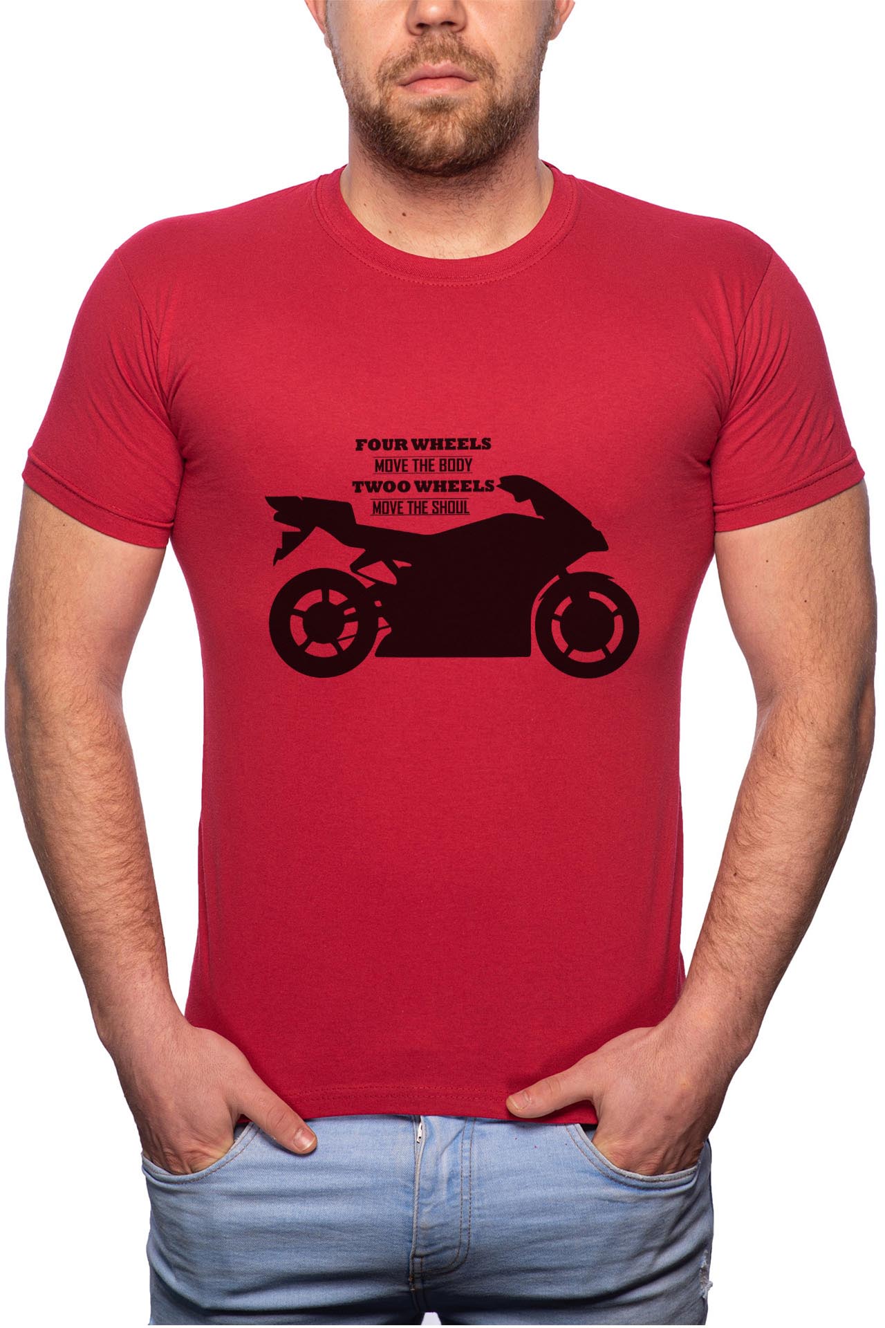 Tricou barbati, Moto, 100% Bumbac, R58, Rosu Bordeaux