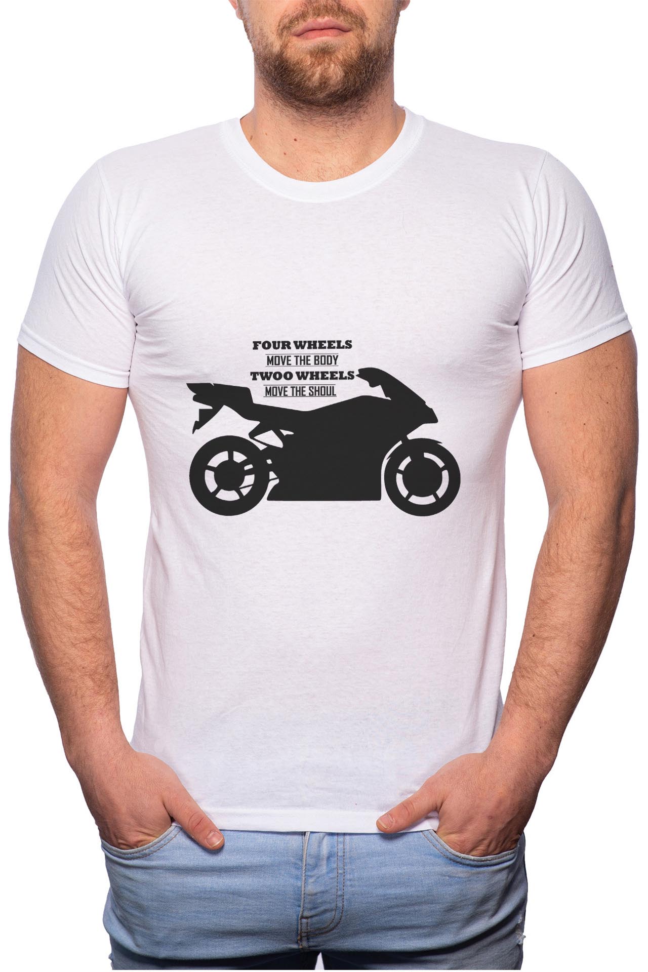 Tricou barbati, Moto, 100% Bumbac, W58, Alb
