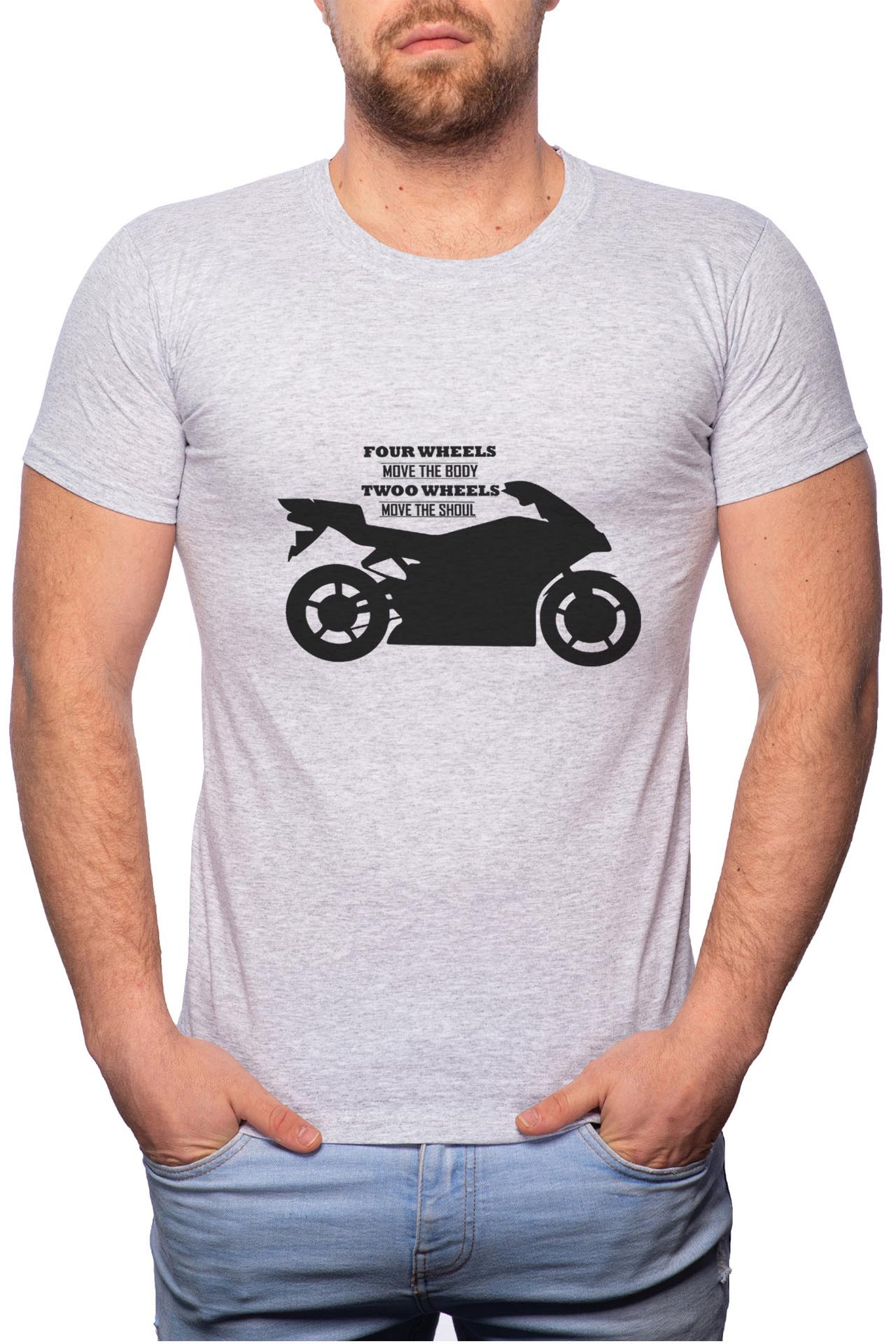 Tricou barbati, Moto, 100% Bumbac, GR58, Gri