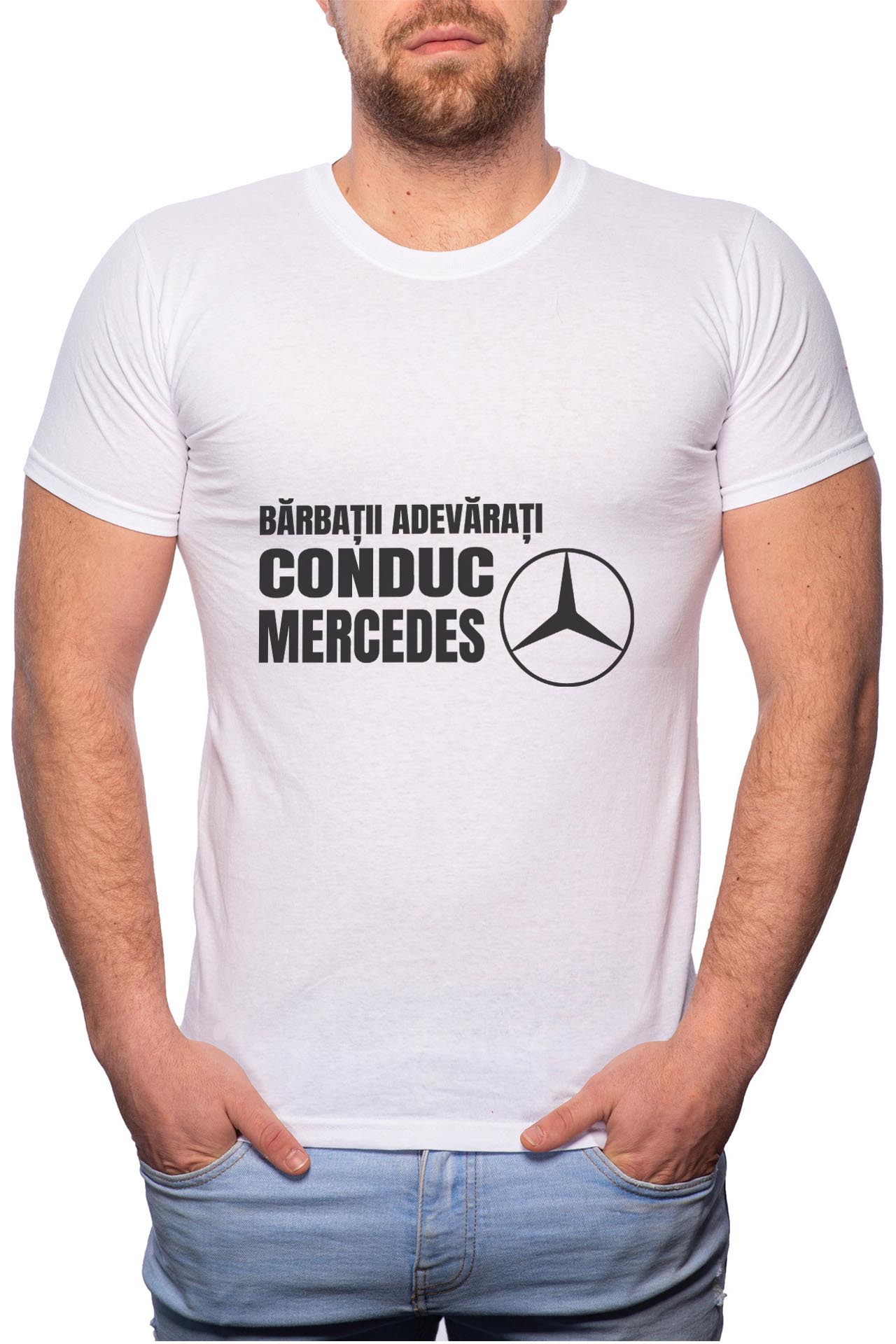Tricou barbati, Conduc Mercedes, 100% Bumbac, W65, Alb
