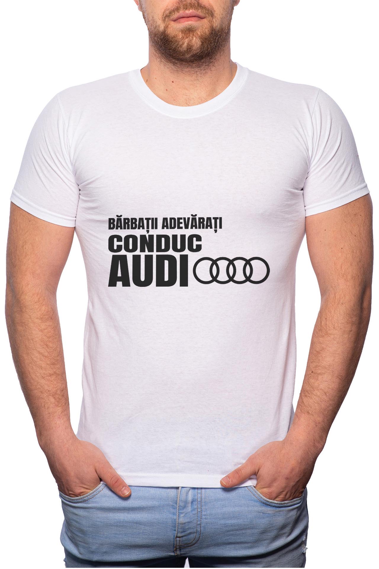 Tricou barbati, Conduc Audi, 100% Bumbac, W64, Alb
