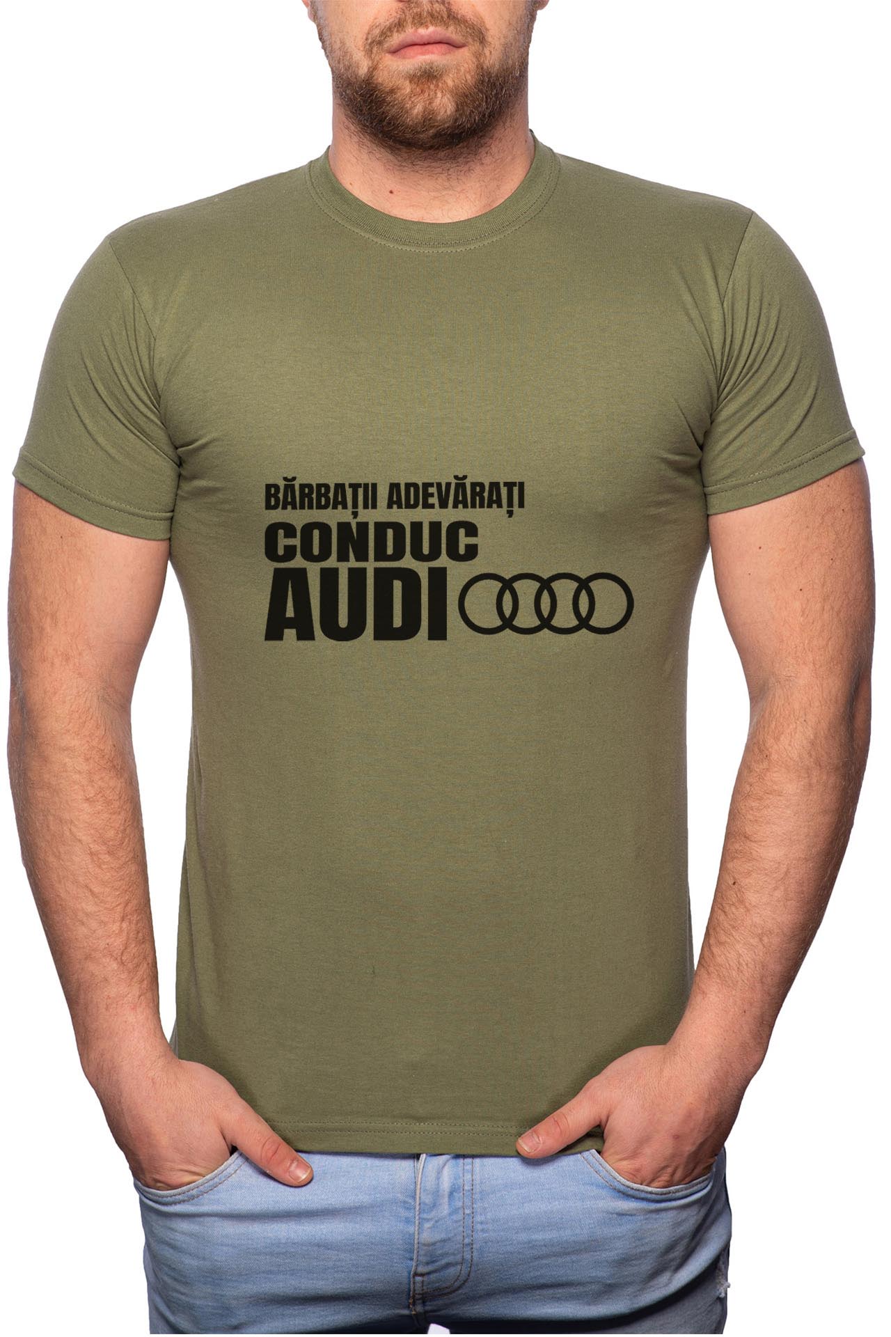 Tricou barbati, Conduc Audi, 100% Bumbac, GM64, Verde militar