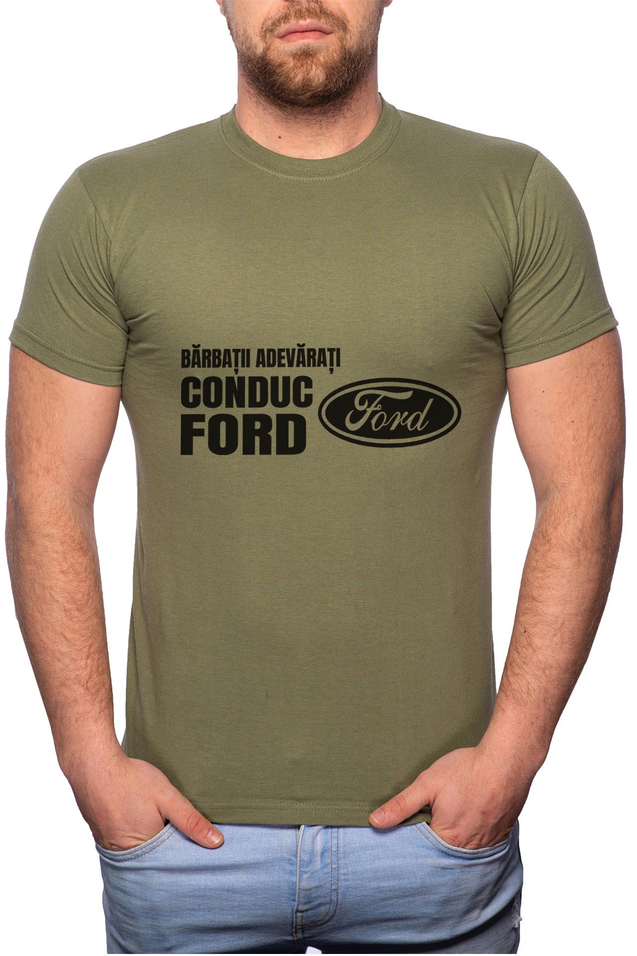 Tricou barbati, Conduc Ford, 100% Bumbac, GM68, Verde militar