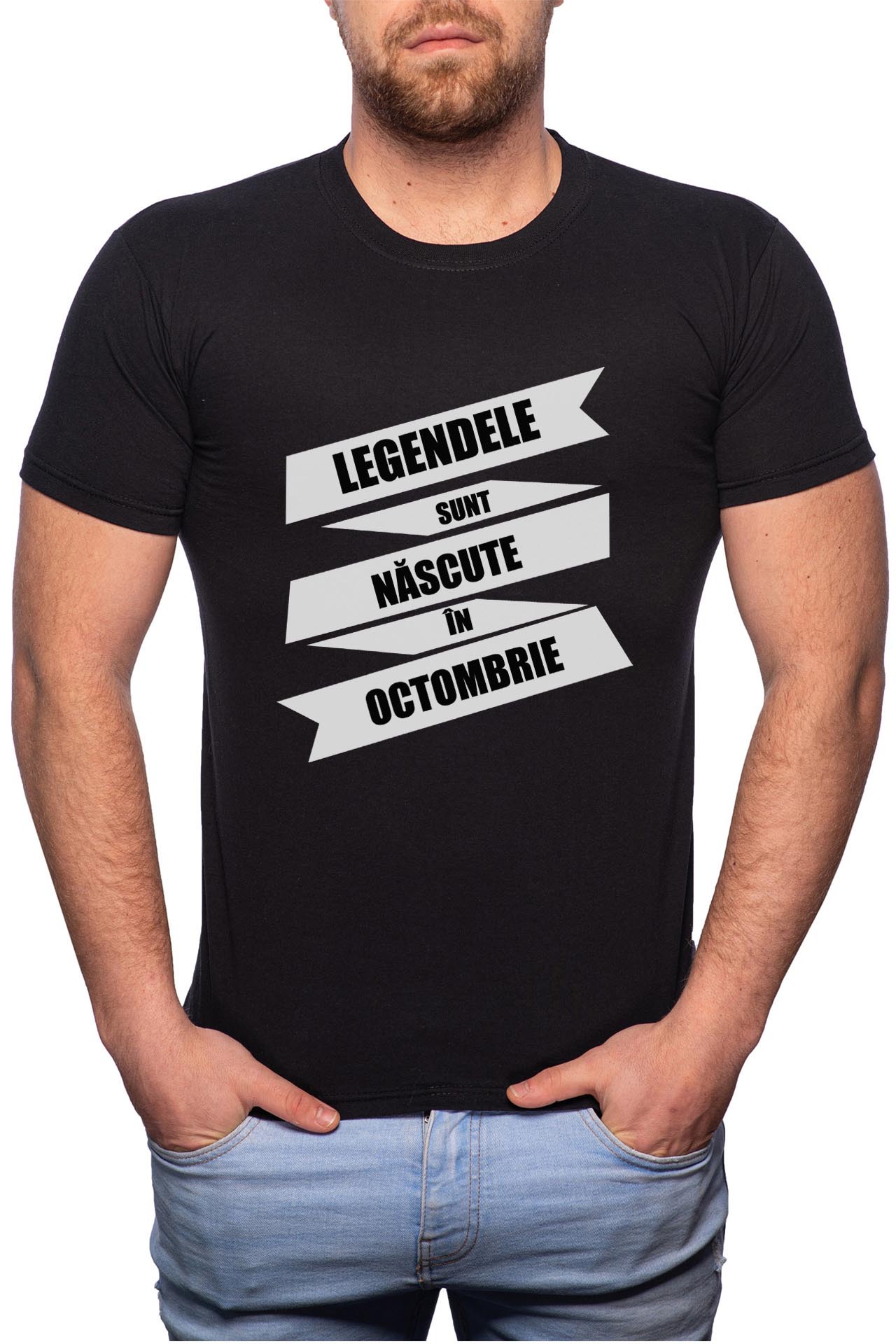 Tricou barbati, Nascute In Octombire, 100% Bumbac, B84, Negru