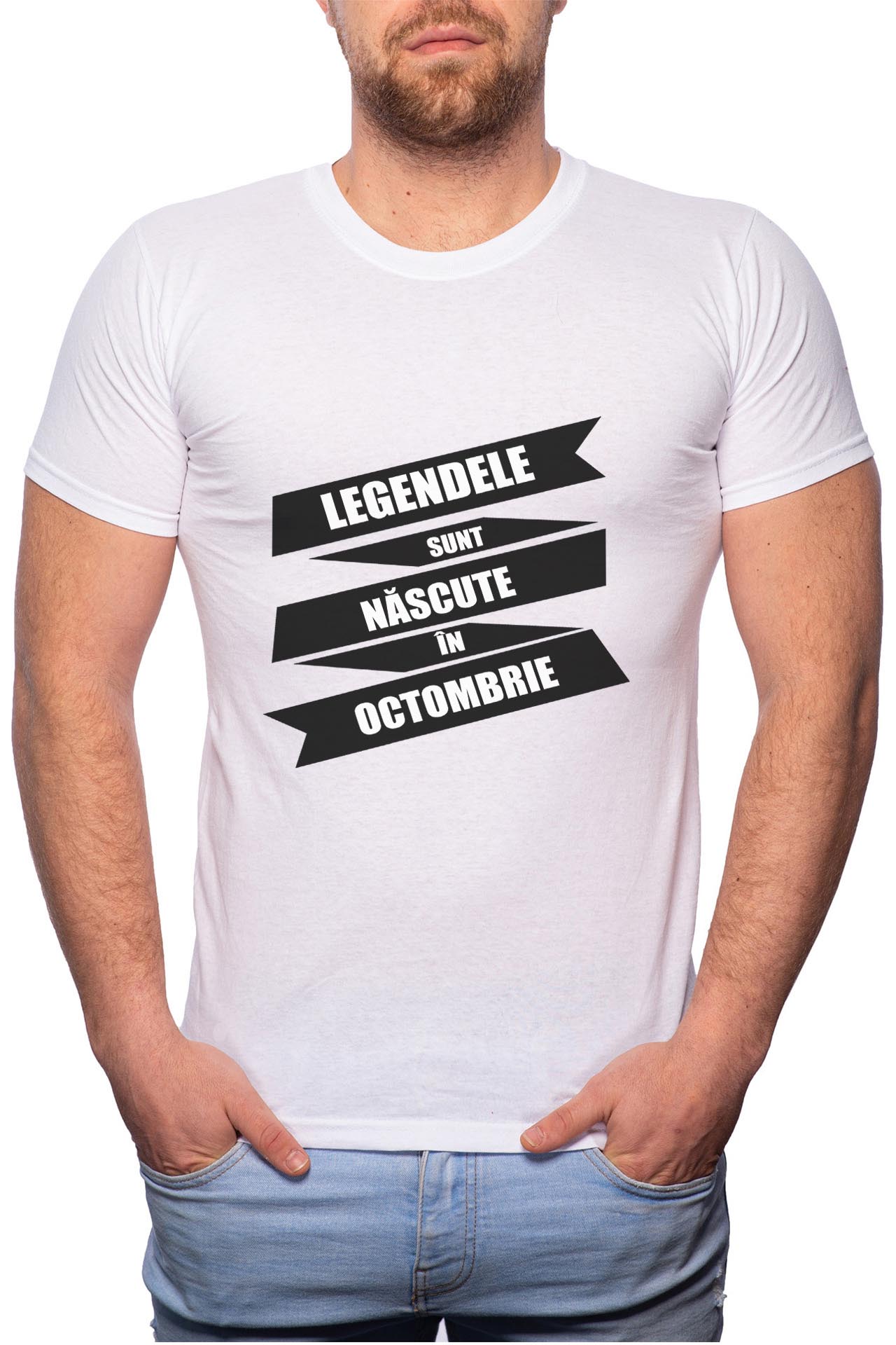 Tricou barbati, Nascute In Octombire, 100% Bumbac, W84, Alb