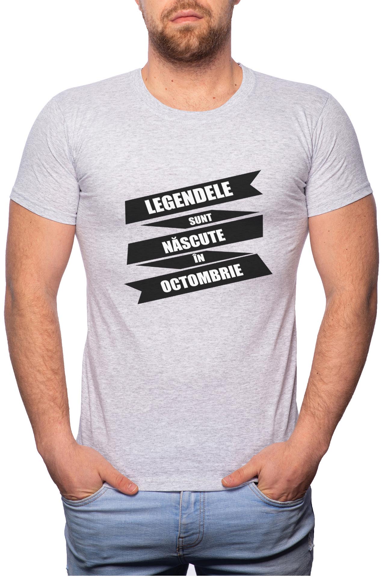 Tricou barbati, Nascute In Octombire, 100% Bumbac, GR84, Gri