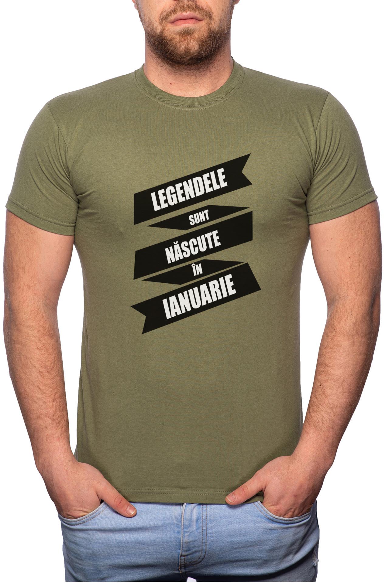 Tricou barbati, Nascute In Ianuarie, 100% Bumbac, GM87, Verde militar
