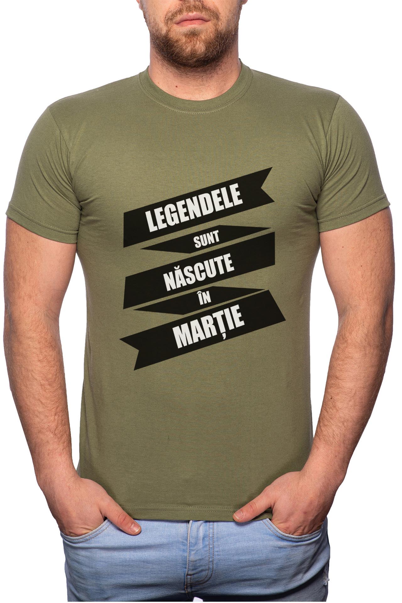 Tricou barbati, Nascute In Martie, 100% Bumbac, GM89, Verde militar