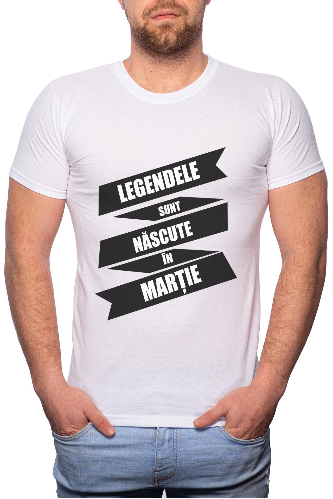 Tricou barbati, Nascute In Martie, 100% Bumbac, W89, Alb
