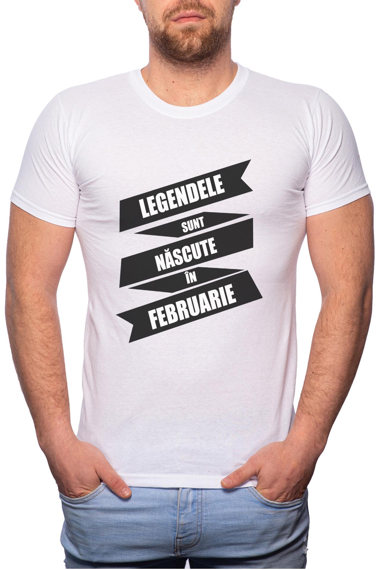 Tricou barbati, Nascute In Februarie, 100% Bumbac, W88, Alb