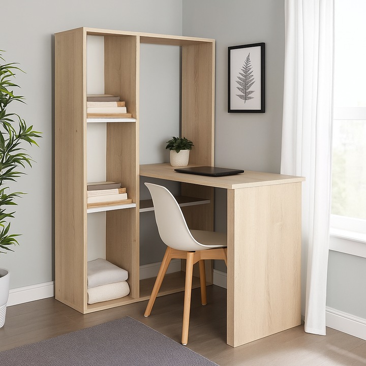 Birou Baber stejar alb, Unic Spot RO, stejar, 120x84x138 cm