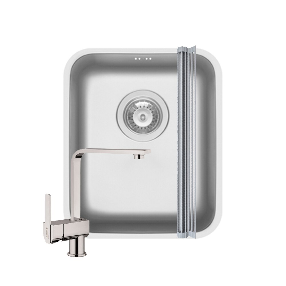 Pachet 3in1 chiuveta inox Pyramis Relia baterie si ROLL UP 330x400mm 1 cuva adancime 180mm pipa inalta dreapta finisaj lucios