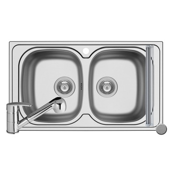 Pachet 3in1 chiuveta inox Pyramis Aurora baterie si ROLL UP 860x500mm 2 cuve adancime 150mm pipa cu dus finisaj texturat Pachet 3in1 chiuveta inox Pyramis Aurora baterie si ROLL UP 860x500mm 2 cuve adancime 150mm pipa cu dus finisaj texturat