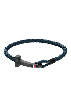 Tommy Hilfiger, Bratara tesuta de piele, Bleumarin/Gri hematit, 42 CM Standard Tommy Hilfiger, Bratara tesuta de piele, Bleumarin/Gri hematit, 42 CM Standard