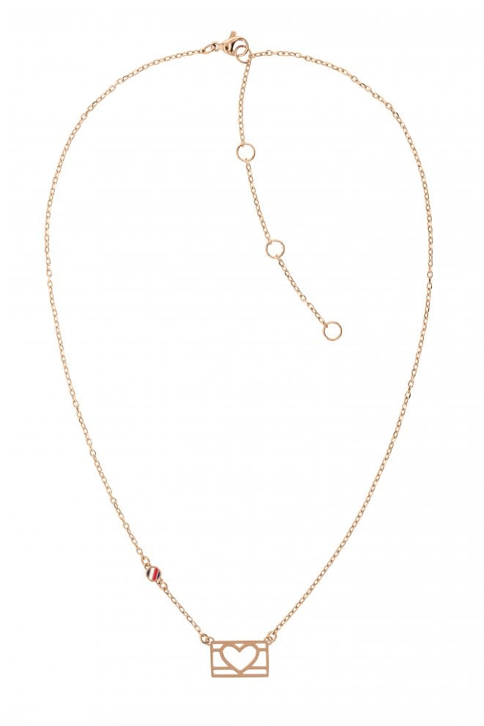 Tommy Hilfiger, Colier de otel inoxidabil cu pandantiv, Auriu rose/Rosu/Alb