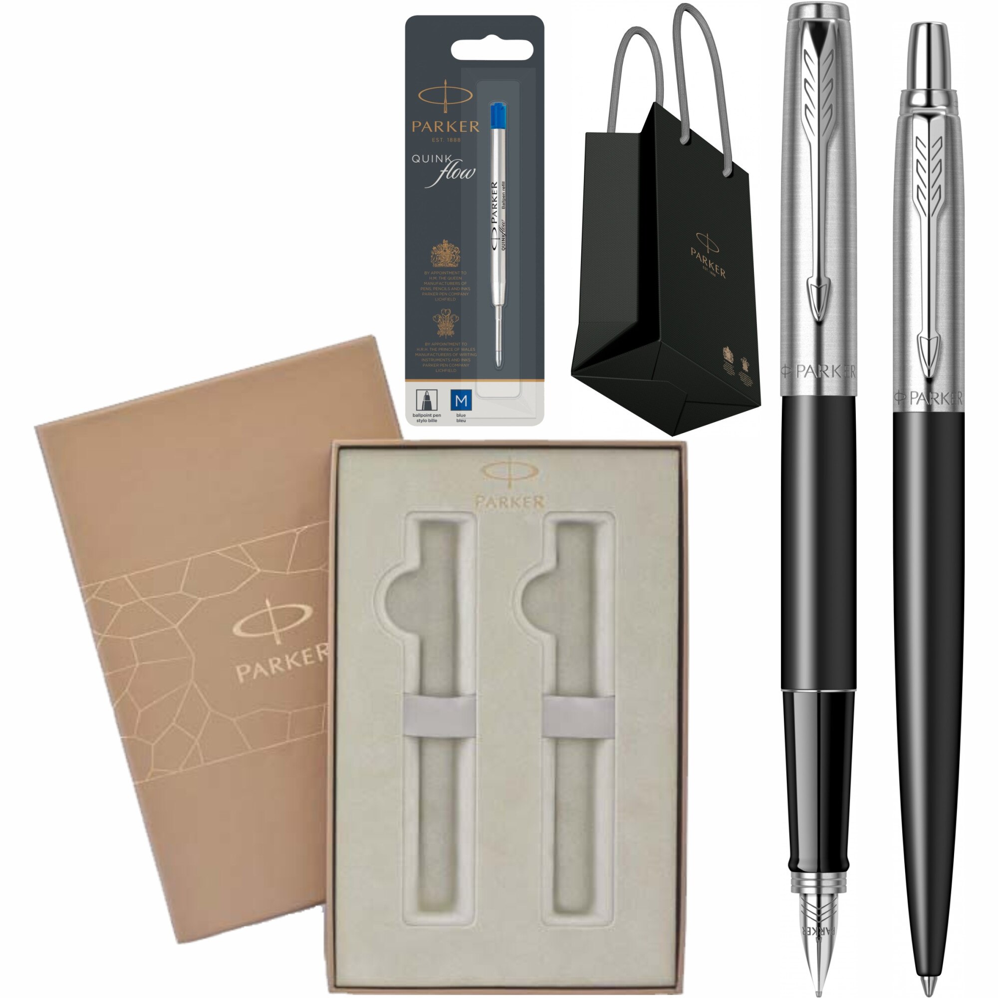 Set Parker Stilou Pix Jotter Royal Bond Street Black CT Personalizat prin Gravura Laser cu rezerva mina pixa, cutie Premium Duo si punga
